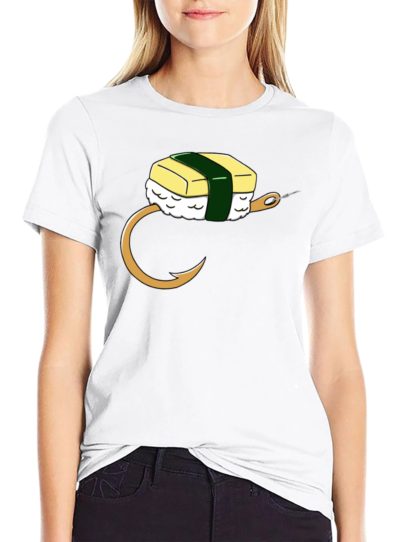 Black Sushi Bait T-Shirt: Funny Fishing Tee for Sushi Lovers view 9