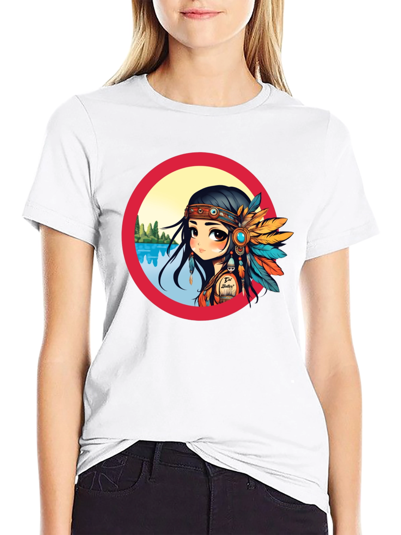 Black Cartoon Native American Girl Graphic Tee view 9