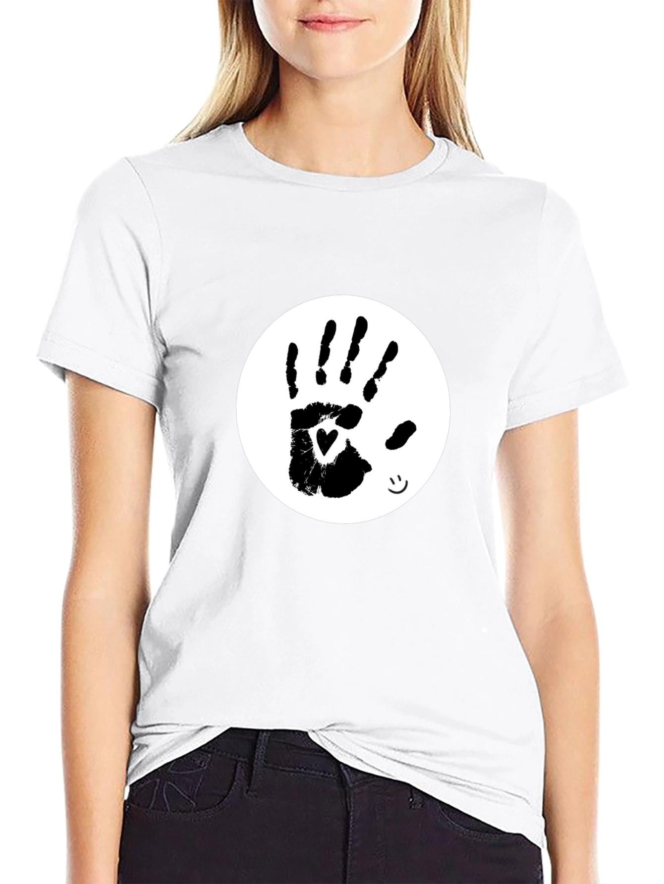 Black Heart Handprint Tee - Black Cotton Blend T-Shirt view 9