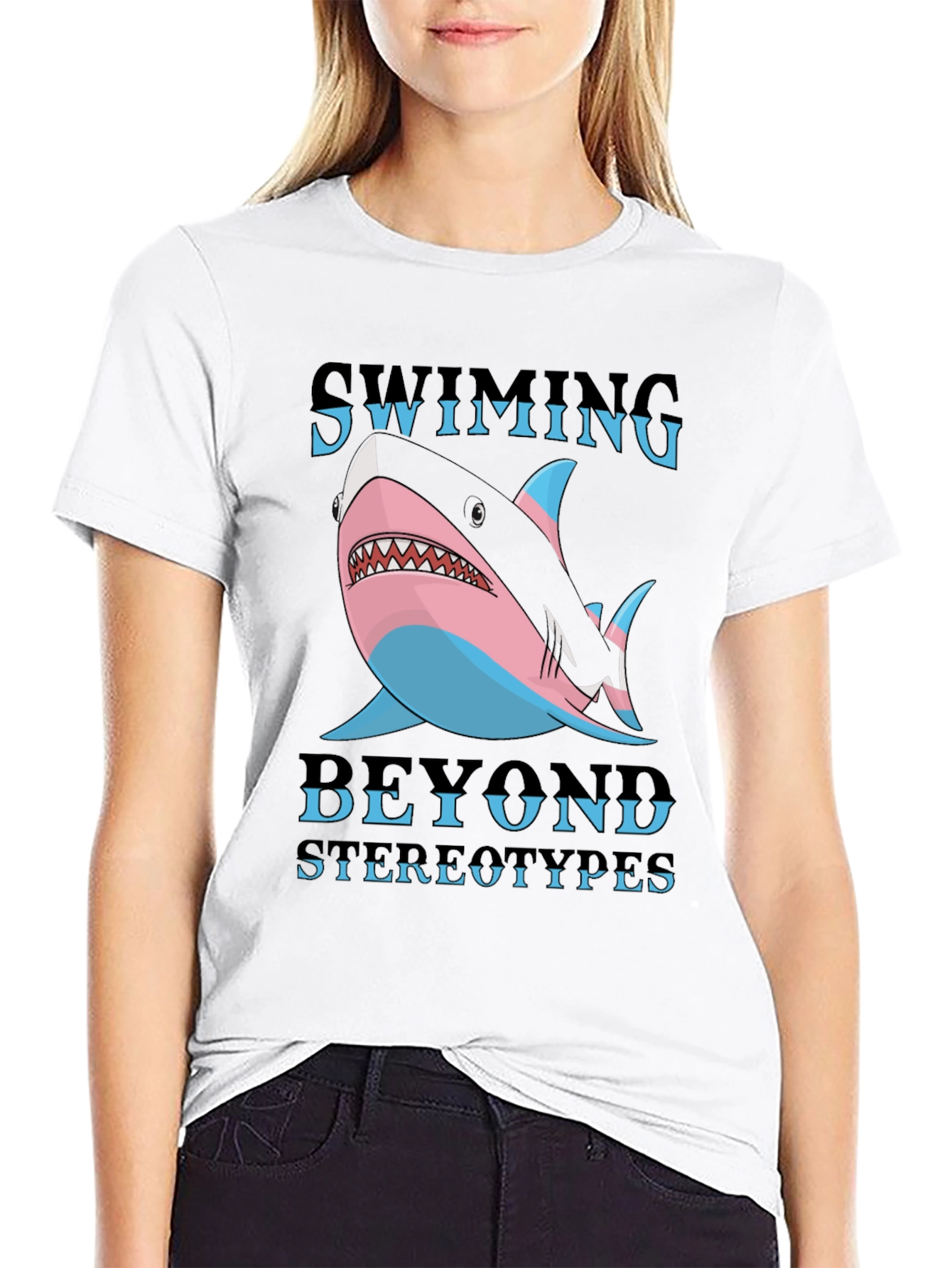 Black Swimming Beyond Stereotypes Shark T-Shirt view 9