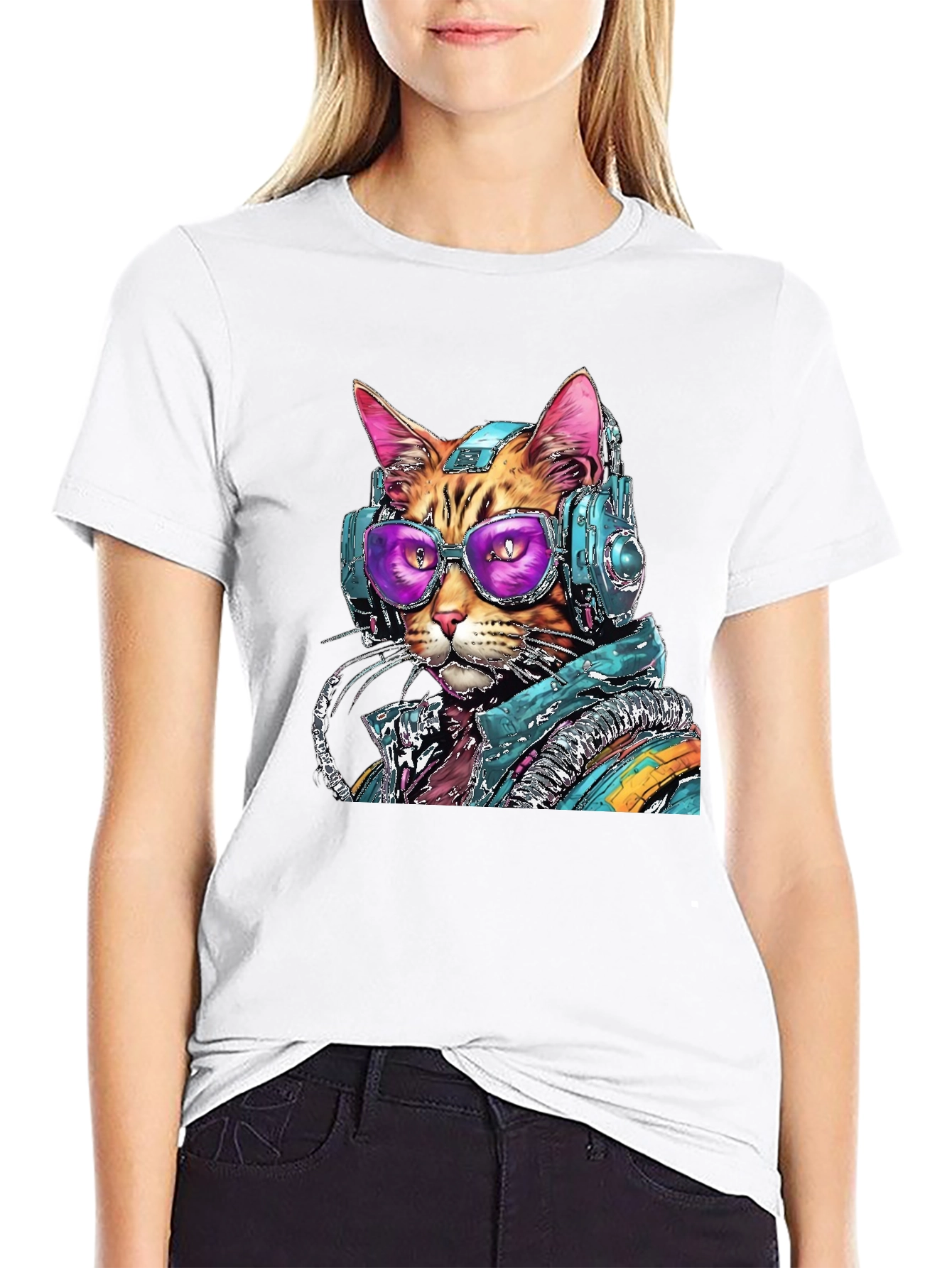Black Cool Cat DJ Graphic Tee - Black Cotton Comfort view 9