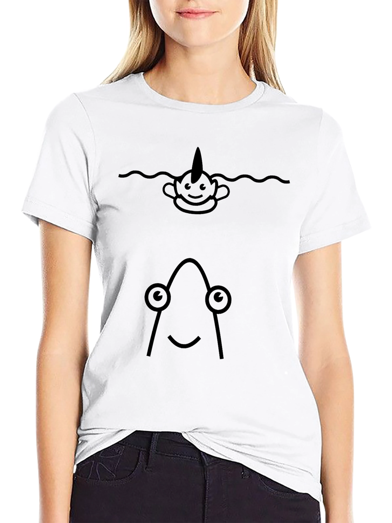 Black Funny Narwhal & Angler Fish Graphic T-Shirt view 9