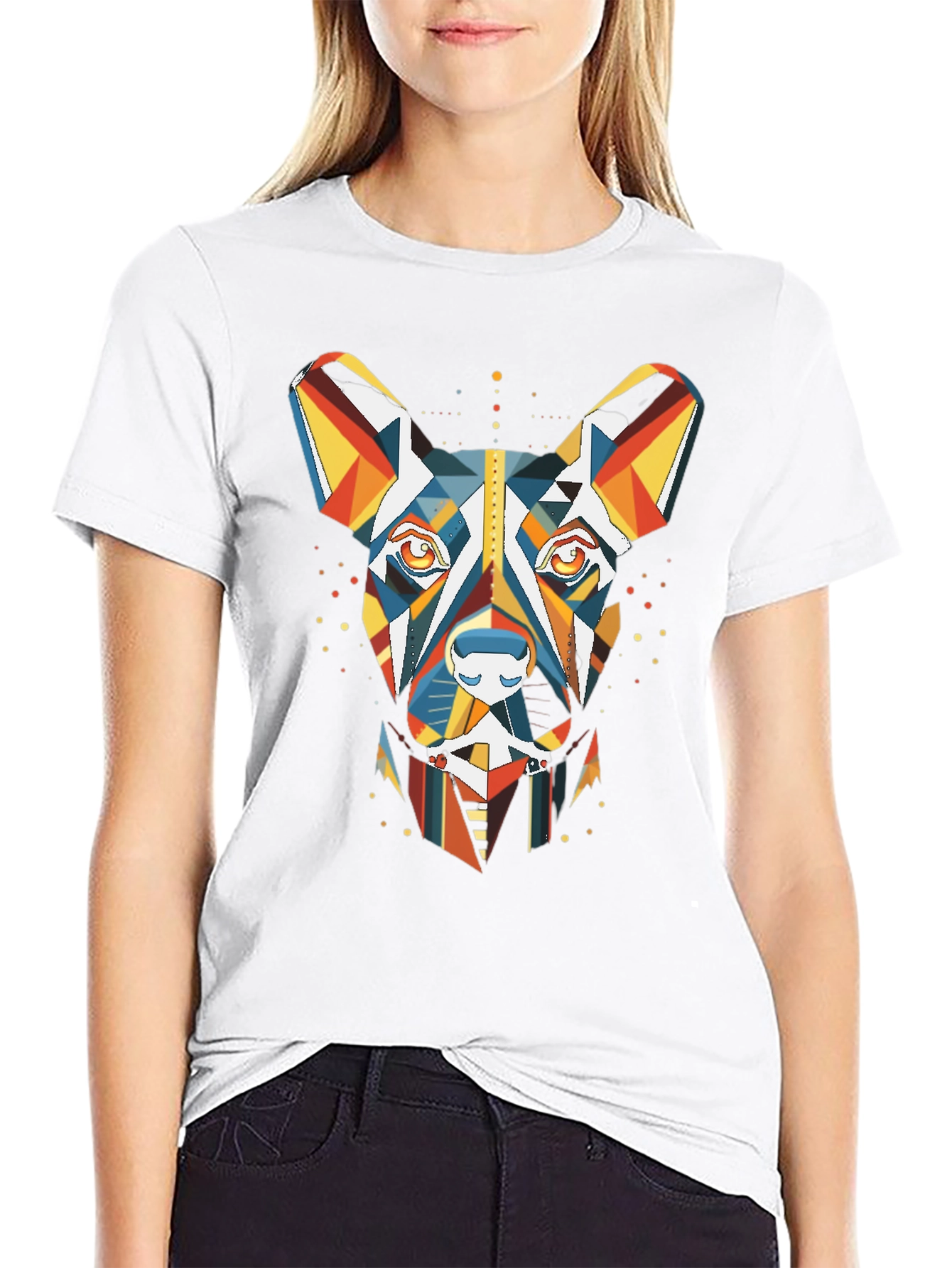 Black Geometric Dog Graphic Tee - Modern Art Shirt view 9