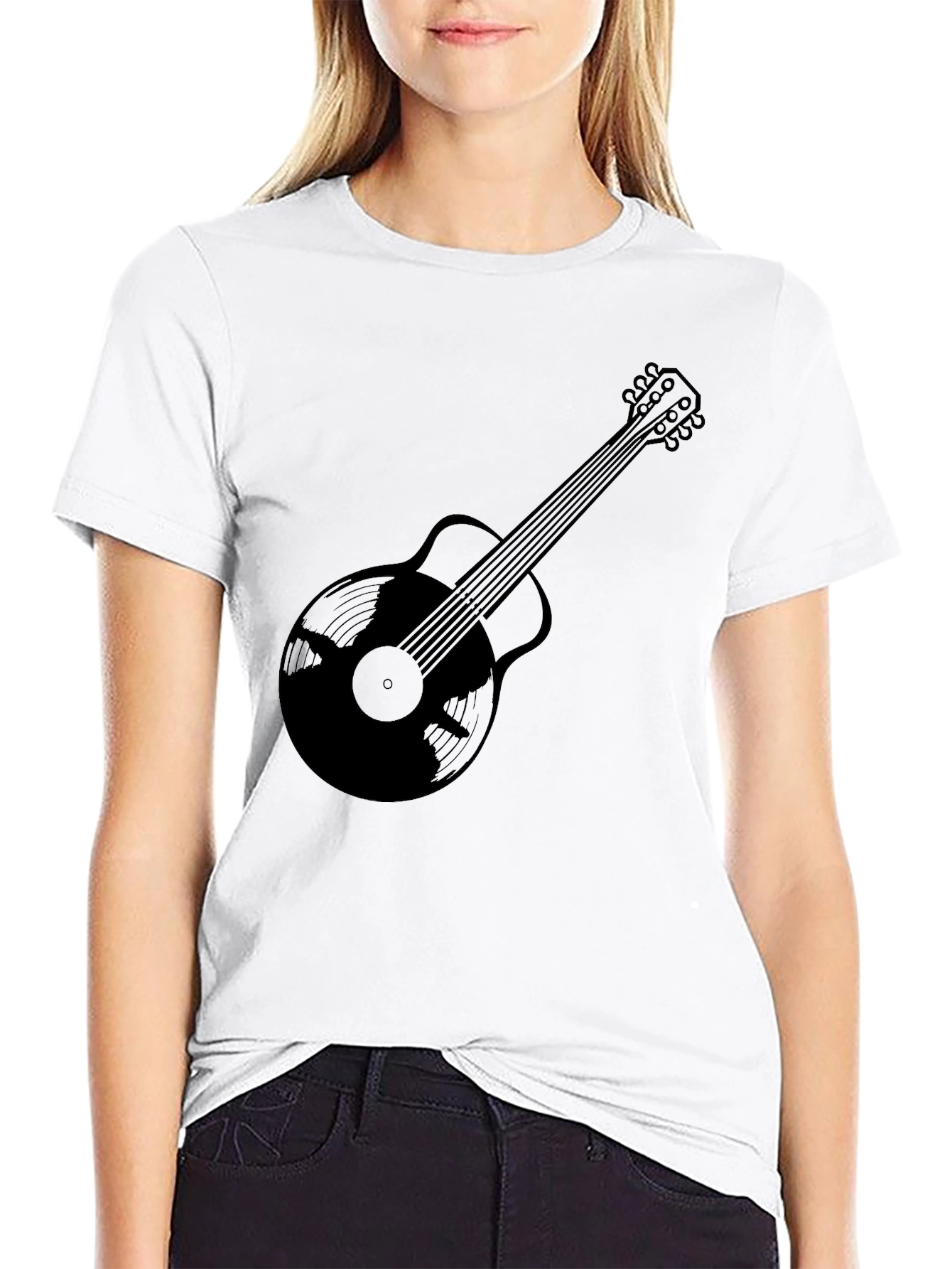 Black Guitar Vinyl Record Graphic Tee - Music Lover T-Shirt view 9
