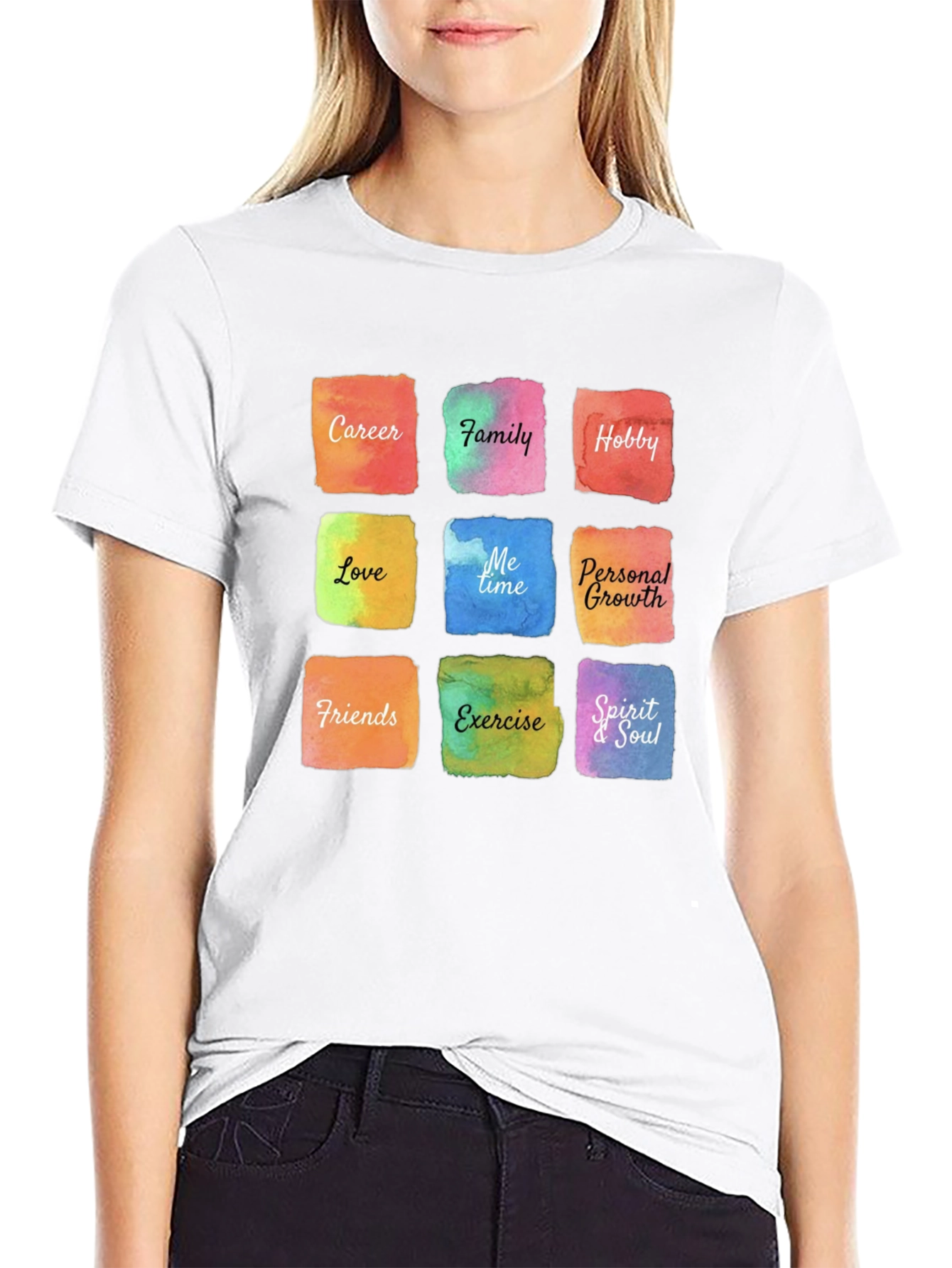 Black Mindful Life T-Shirt - Watercolor Balance Design view 9