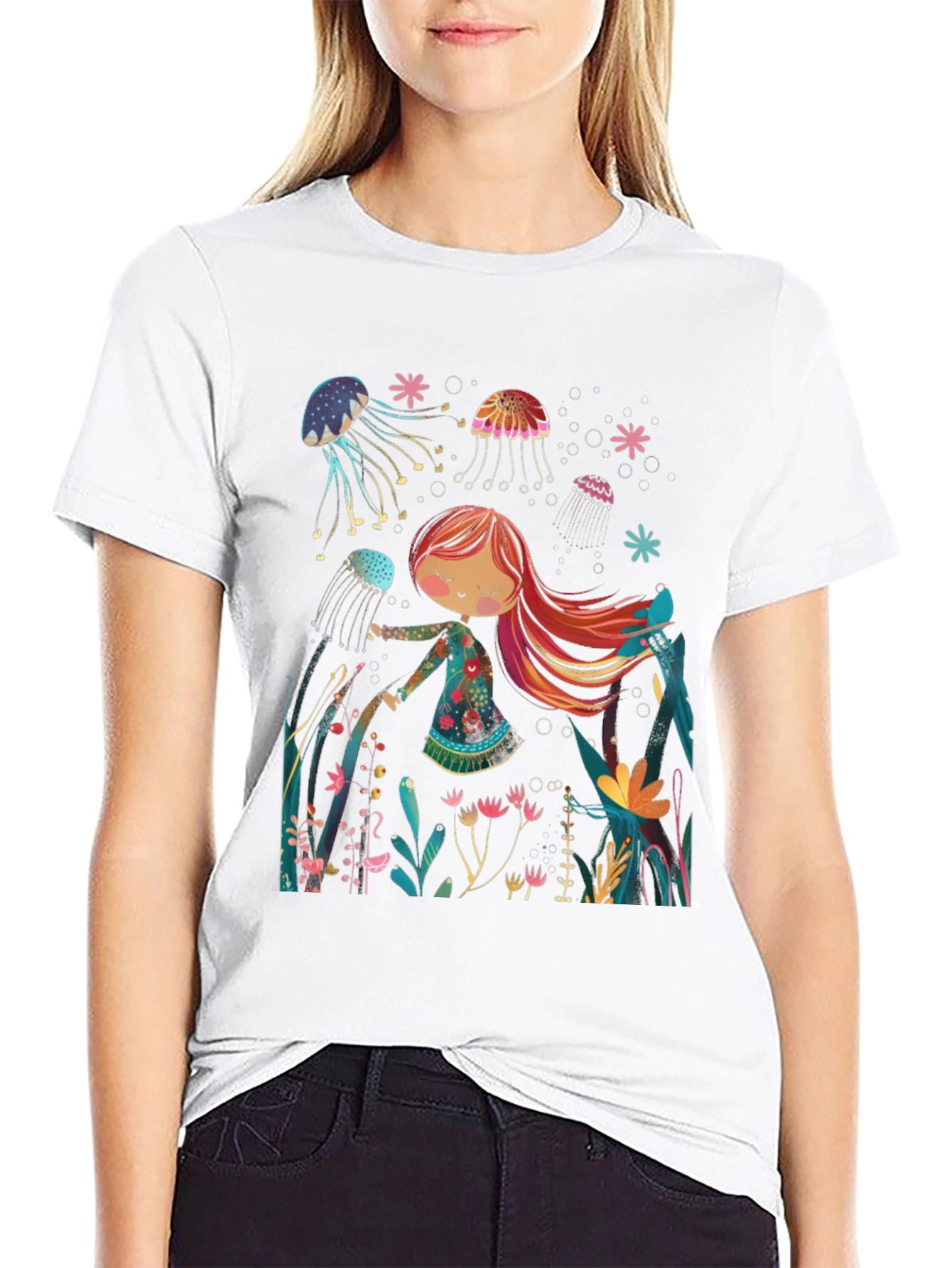 Black Whimsical Jellyfish T-Shirt - Unique Graphic Tee view 9