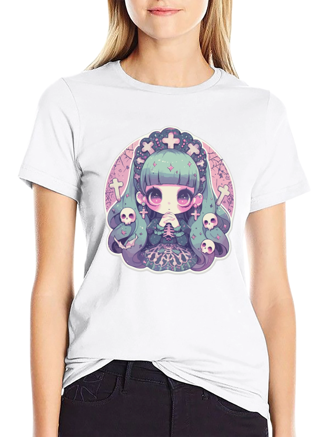 Black Gothic Anime Girl T-Shirt view 9