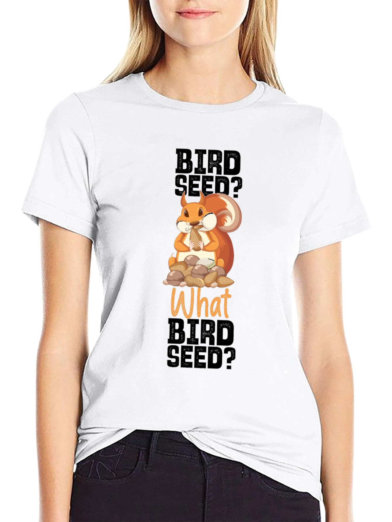 Black Funny Squirrel Bird Seed? T-Shirt view 9