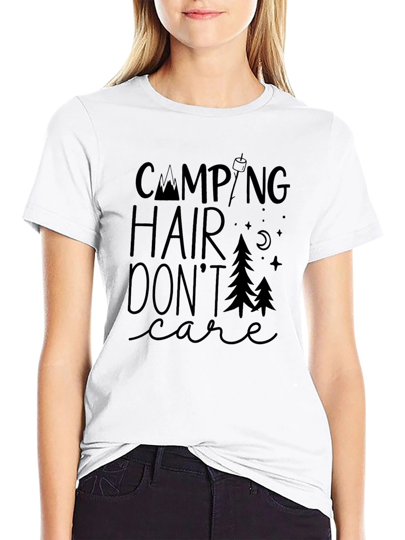 Black Camping Hair Don't Care Graphic T-Shirt view 9