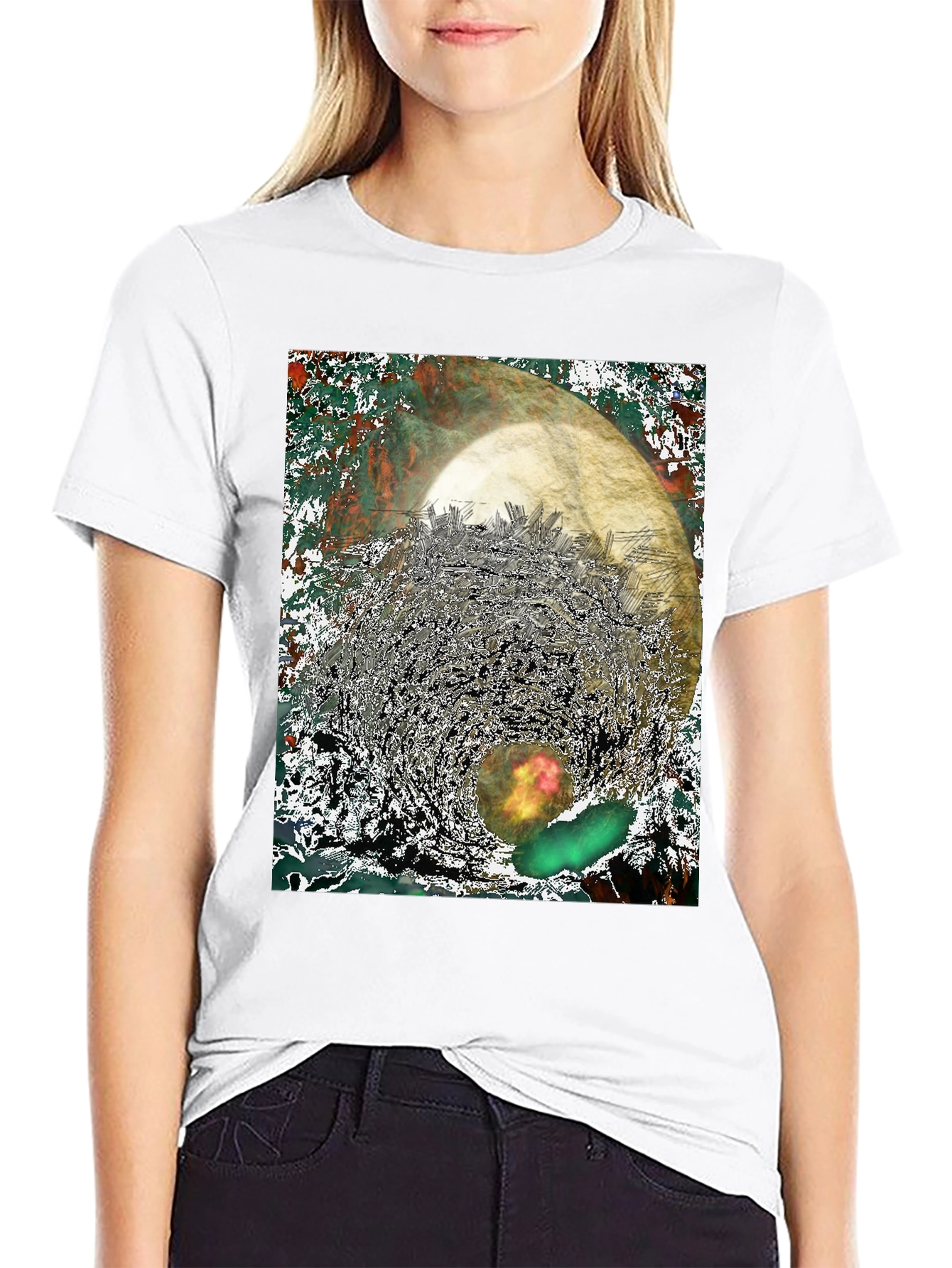 Black Abstract Print Tee - Unique Graphic T-Shirt view 9
