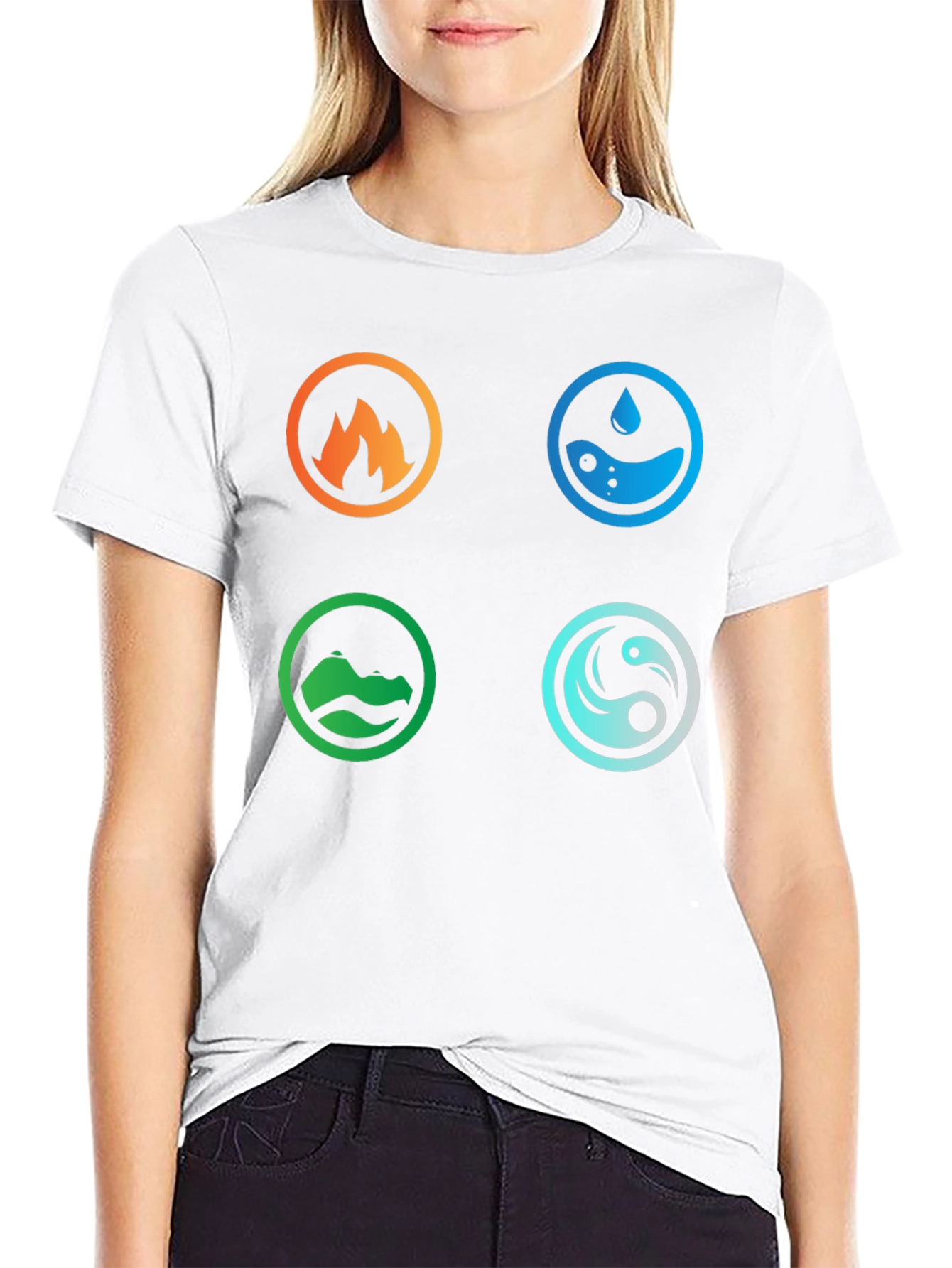 Black Elemental Symbol T-Shirt - Fire, Water, Earth, Air view 9