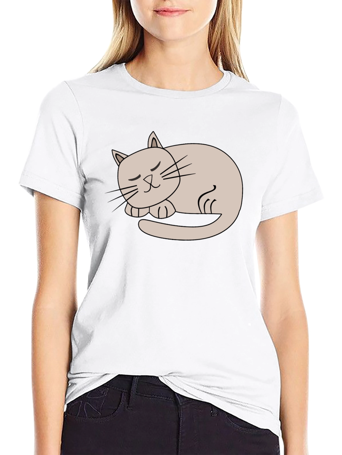 Black Cute Cat Nap T-Shirt - Soft Style Tee view 9