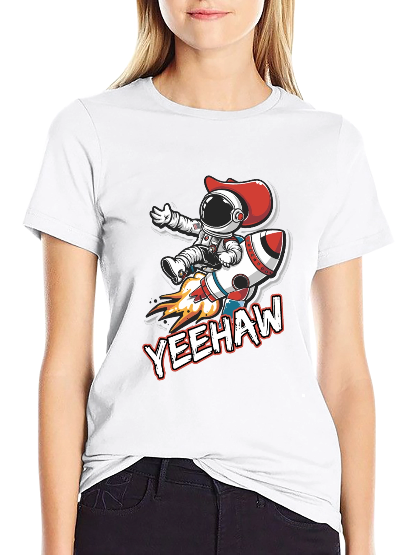 Black Yeehaw Astronaut T-Shirt: Space Cowboy Design view 9