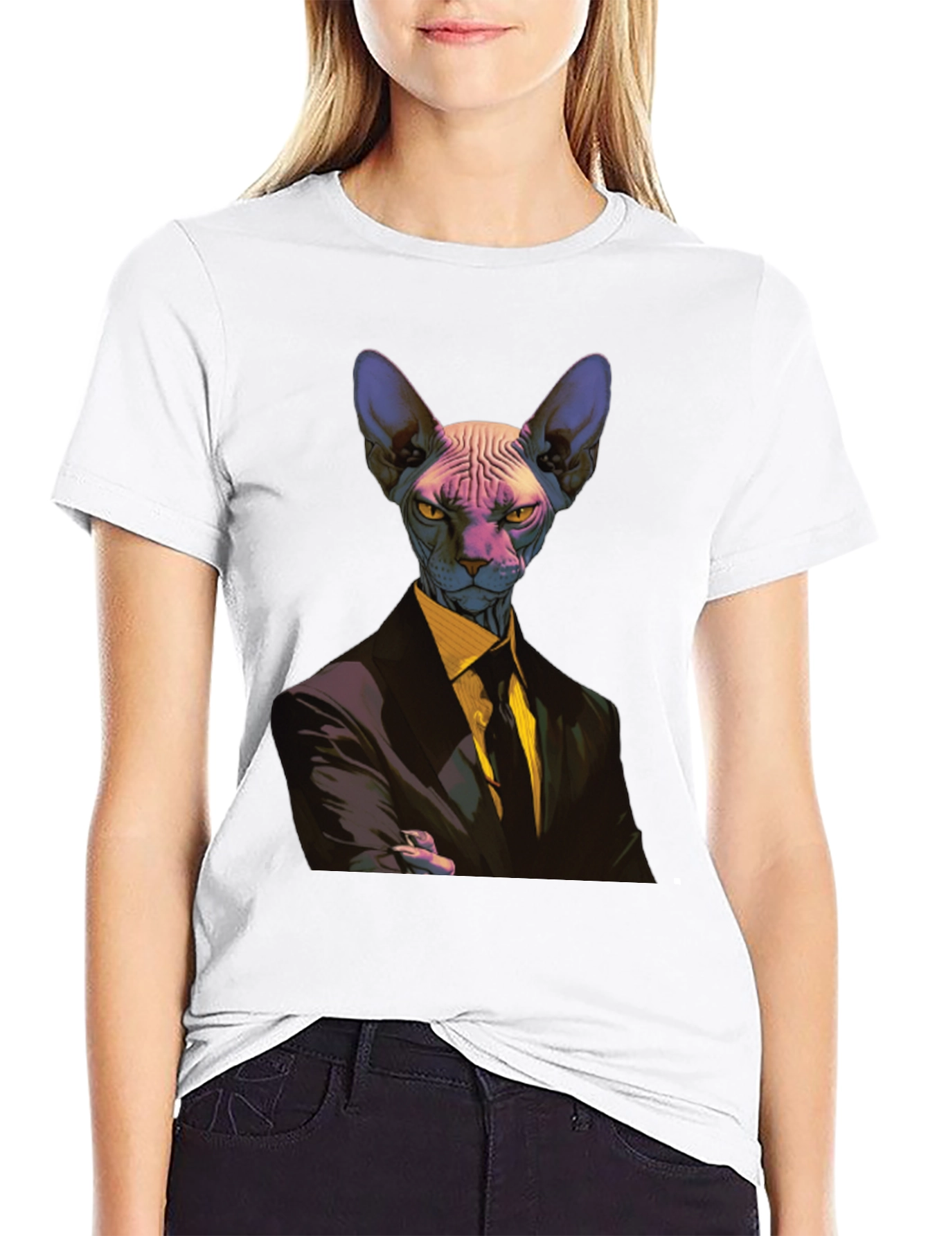 Black Sphynx Cat Suit T-Shirt - Funny Animal Tee view 9