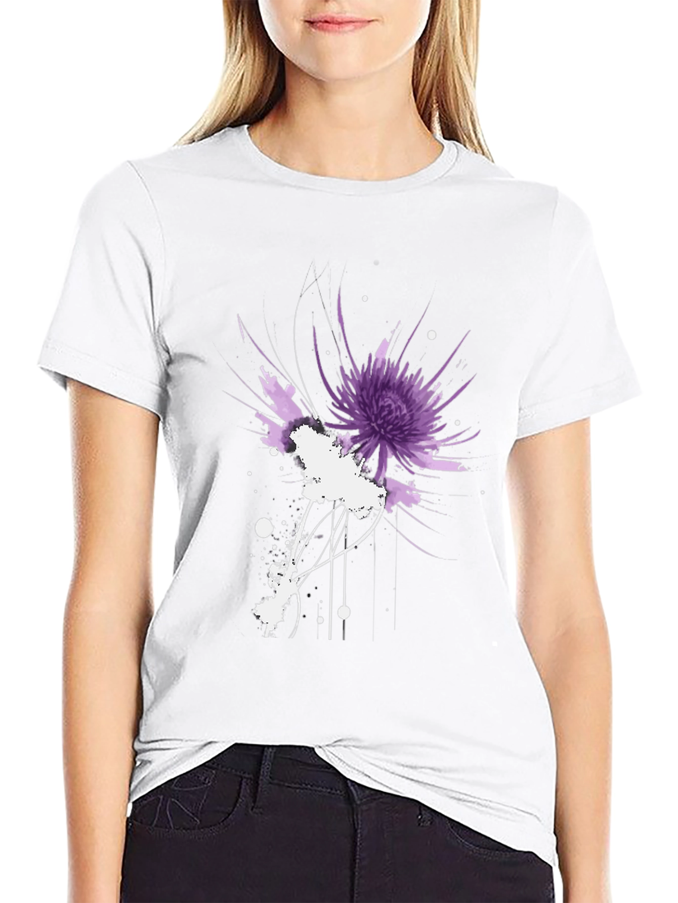 Black Abstract Floral Graphic Black T-Shirt view 9