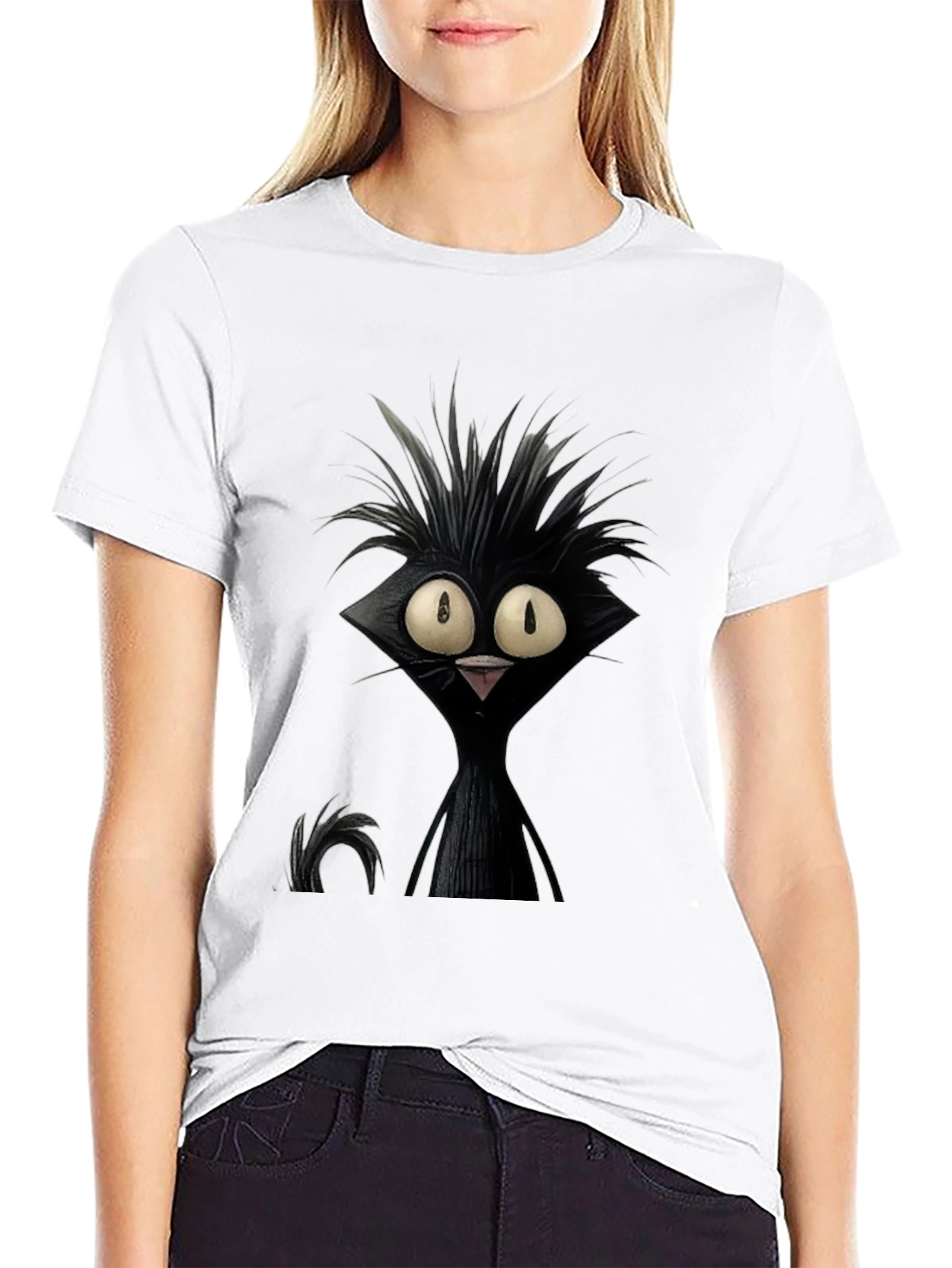 Black Crazy Cat Graphic Tee - Unisex Black T-Shirt view 9