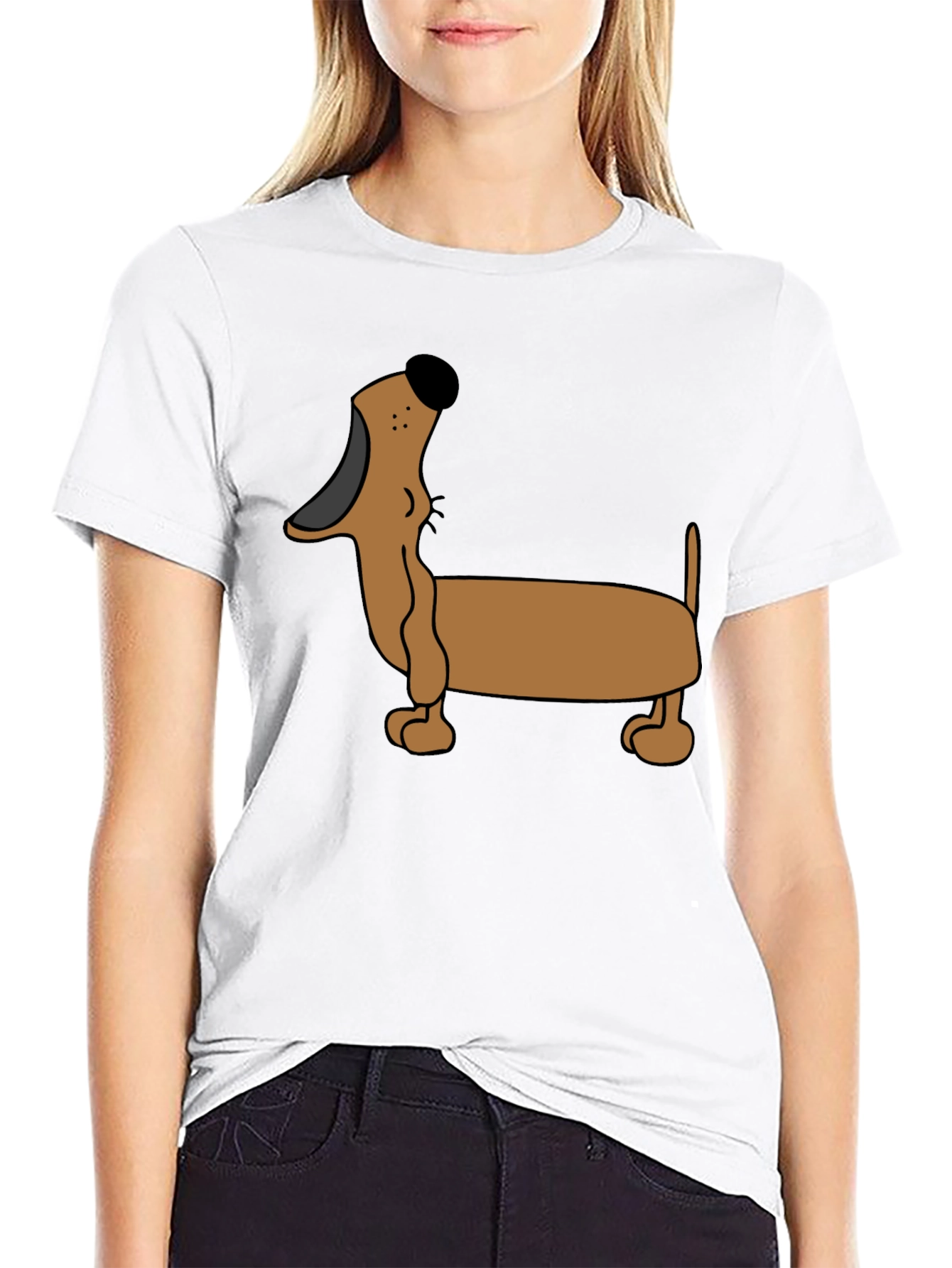 Black Cartoon Dachshund T-Shirt - Black view 9