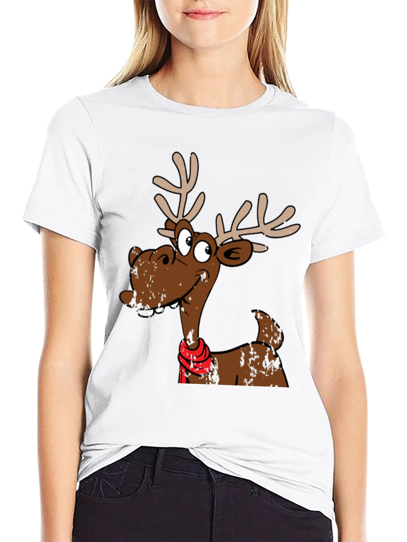 Black Funny Reindeer Graphic T-Shirt - Holiday Style view 9