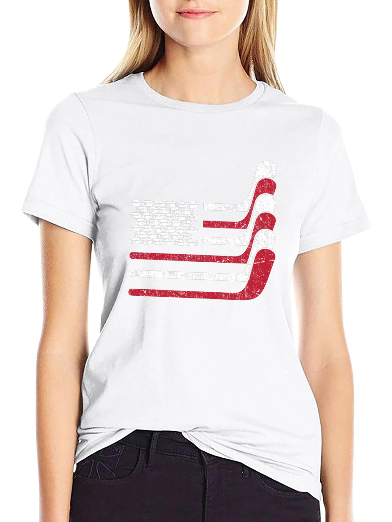 Black Hockey American Flag T-Shirt - Patriotic USA Tee view 9
