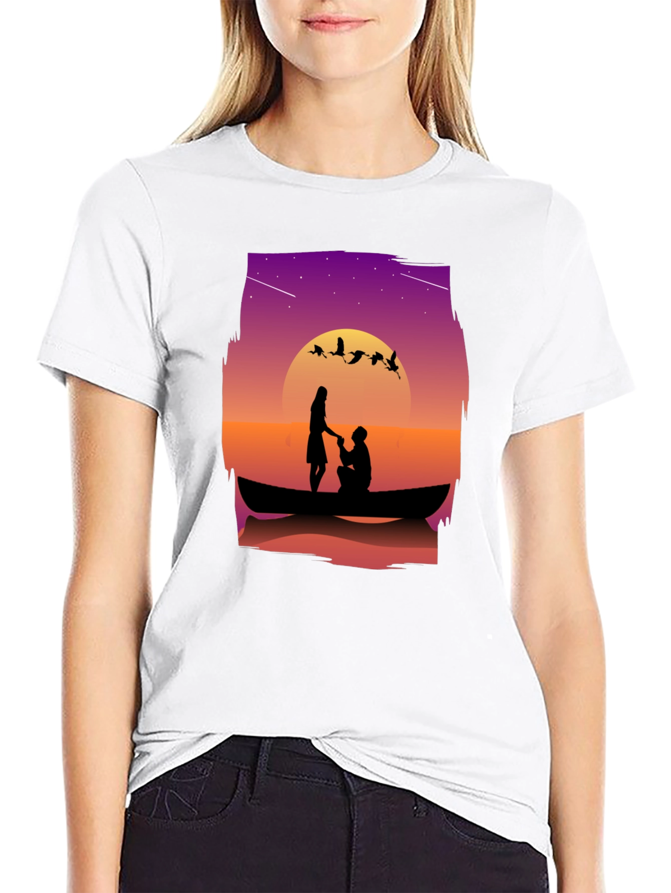 Black Romantic Sunset Proposal Graphic T-Shirt view 9