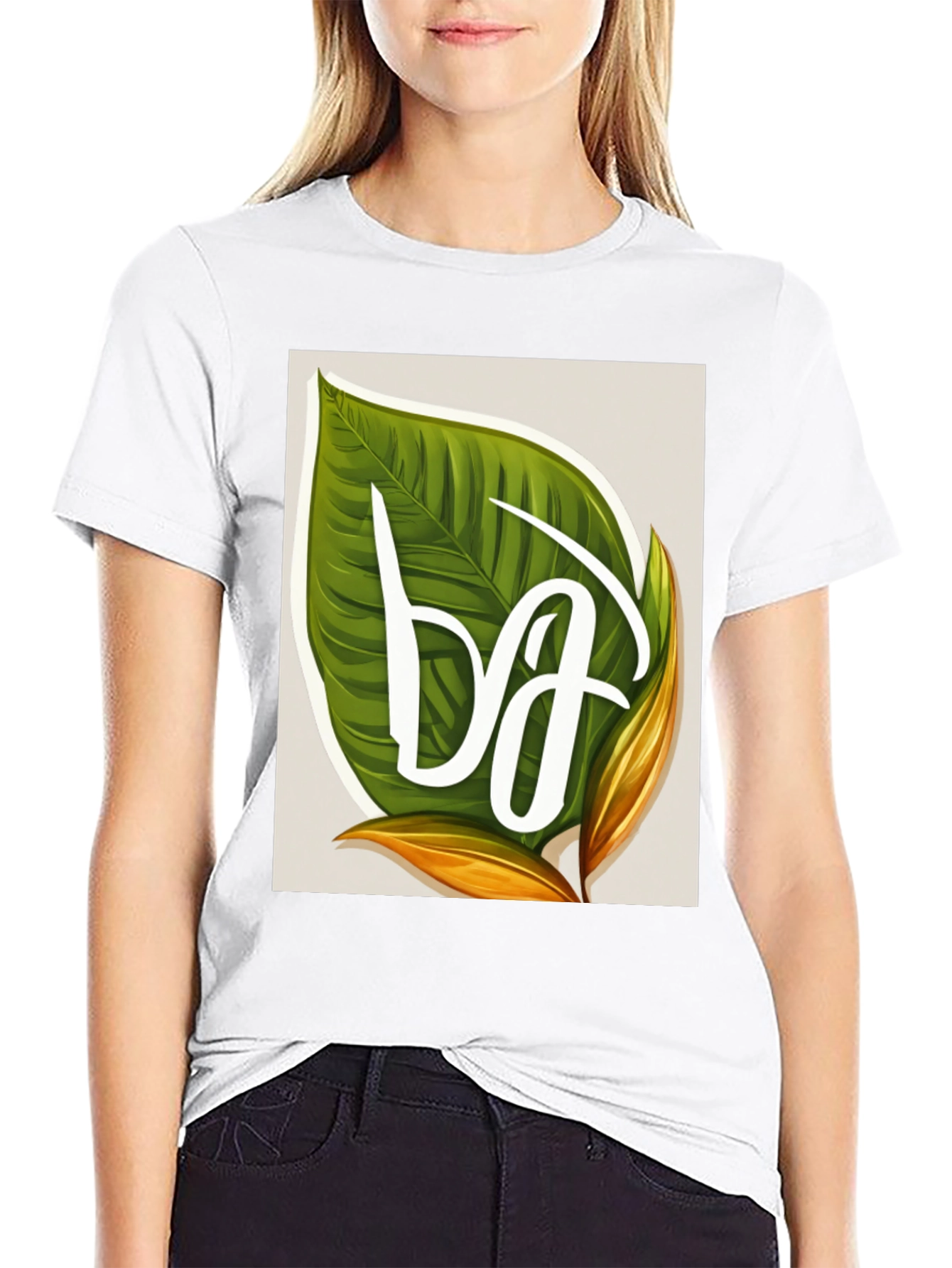Black Leaf Letter T-Shirt - Tropical Style view 9