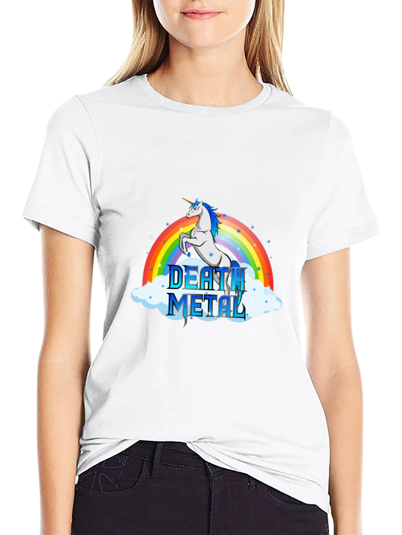 Black Death Metal Unicorn T-Shirt - Rainbow Design view 9