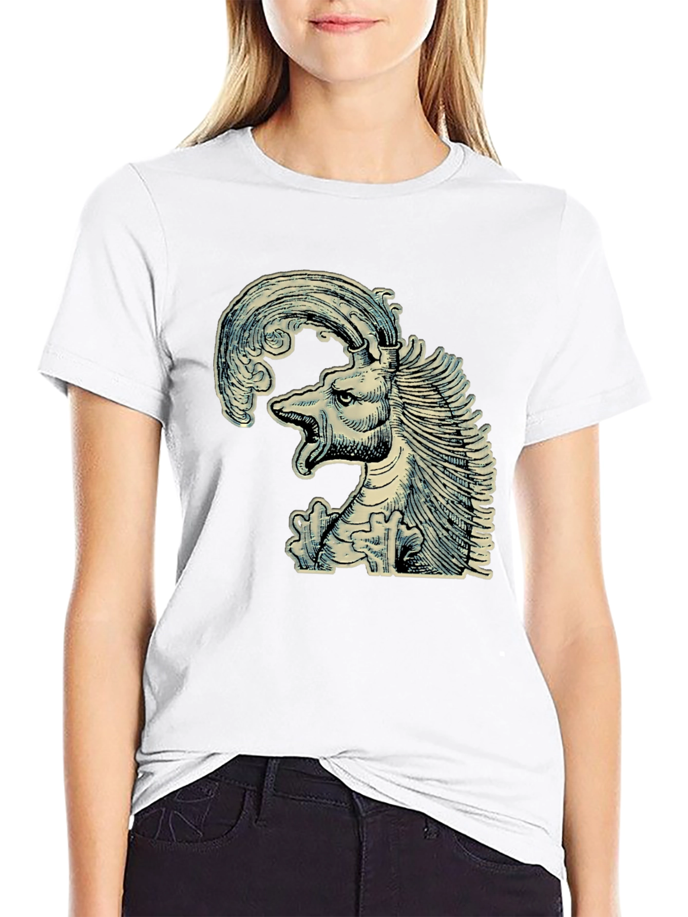 Black Mythical Creature Graphic Tee - Unique Black T-Shirt view 9