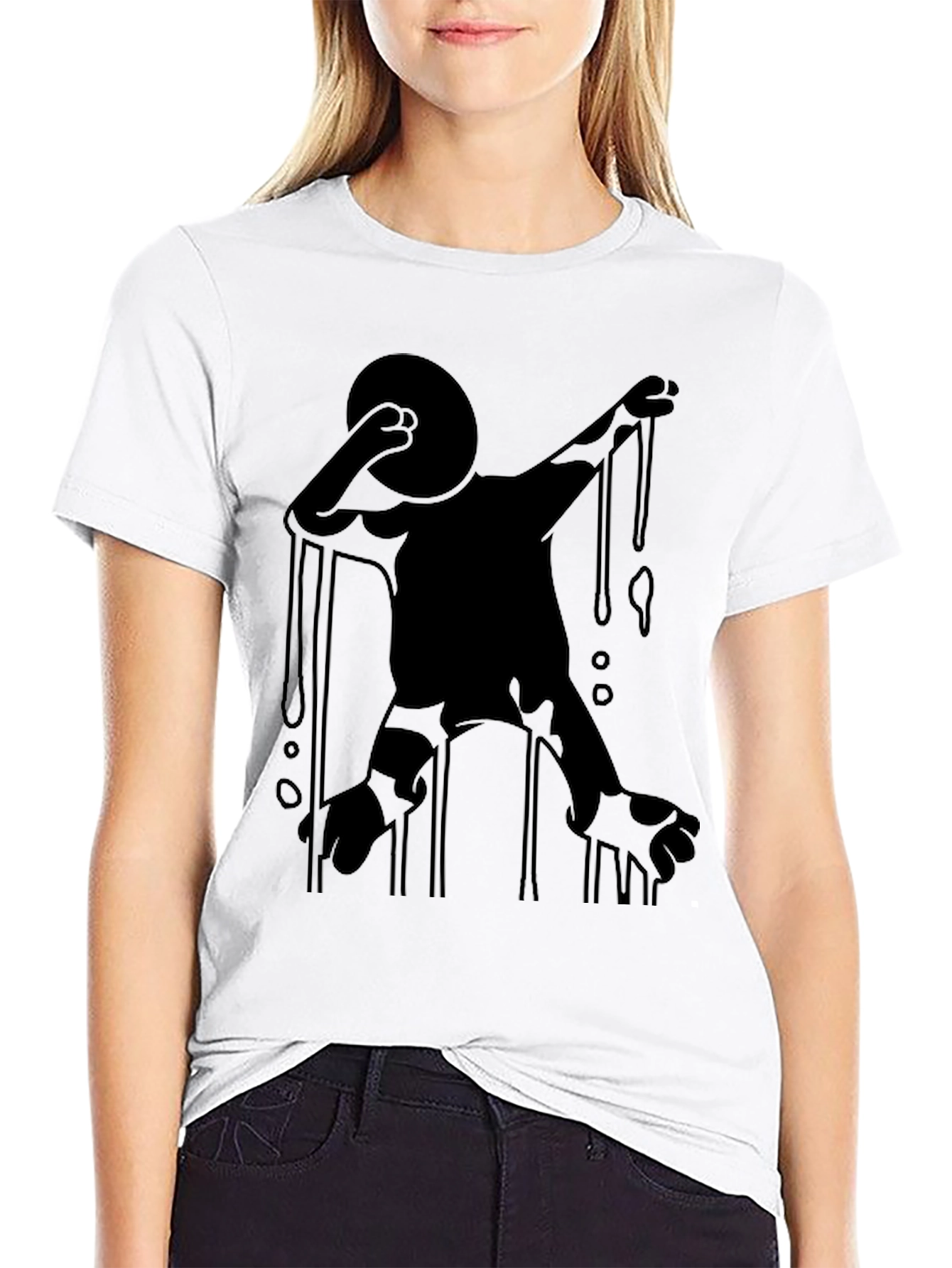 Black Abstract Dripping Figure Black Graphic Tee view 9