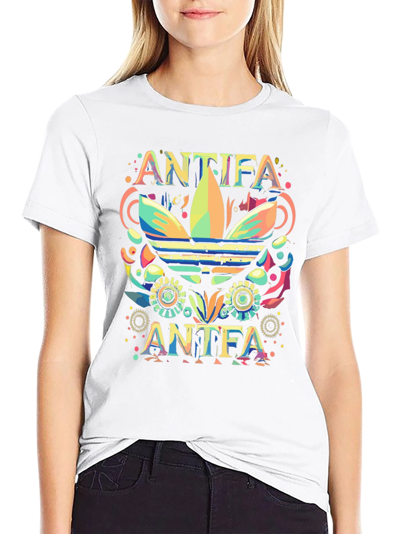 Black Antifa Adidas Inspired Graphic Tee - Unisex view 9