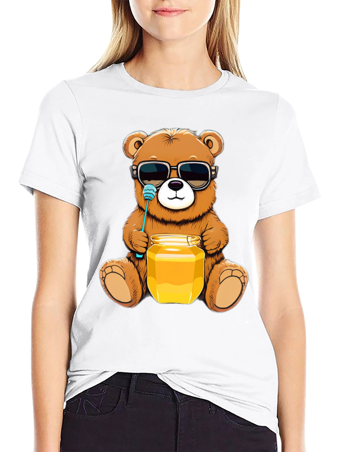 Black Cool Bear with Honey T-Shirt view 9
