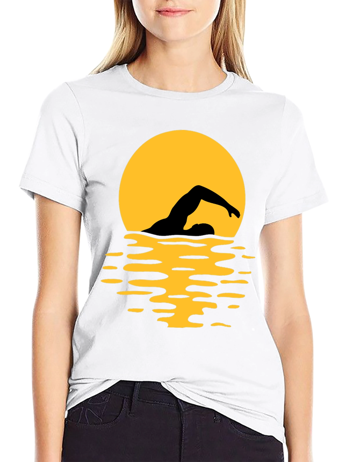 Black Swimmer Silhouette T-Shirt - Black Graphic Tee view 9