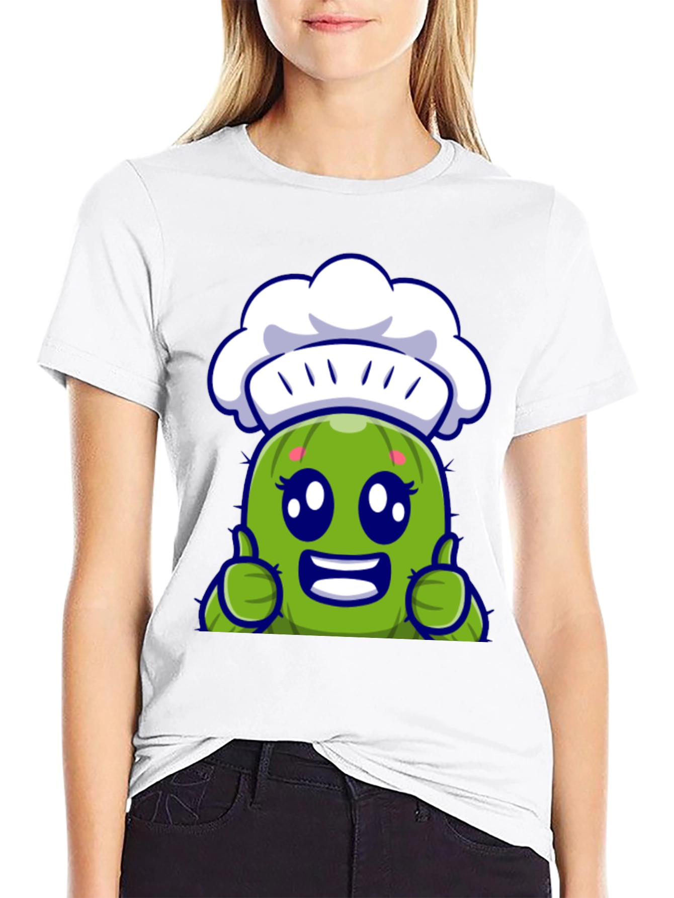 Black Cute Chef Cactus Cartoon Graphic Tee view 9