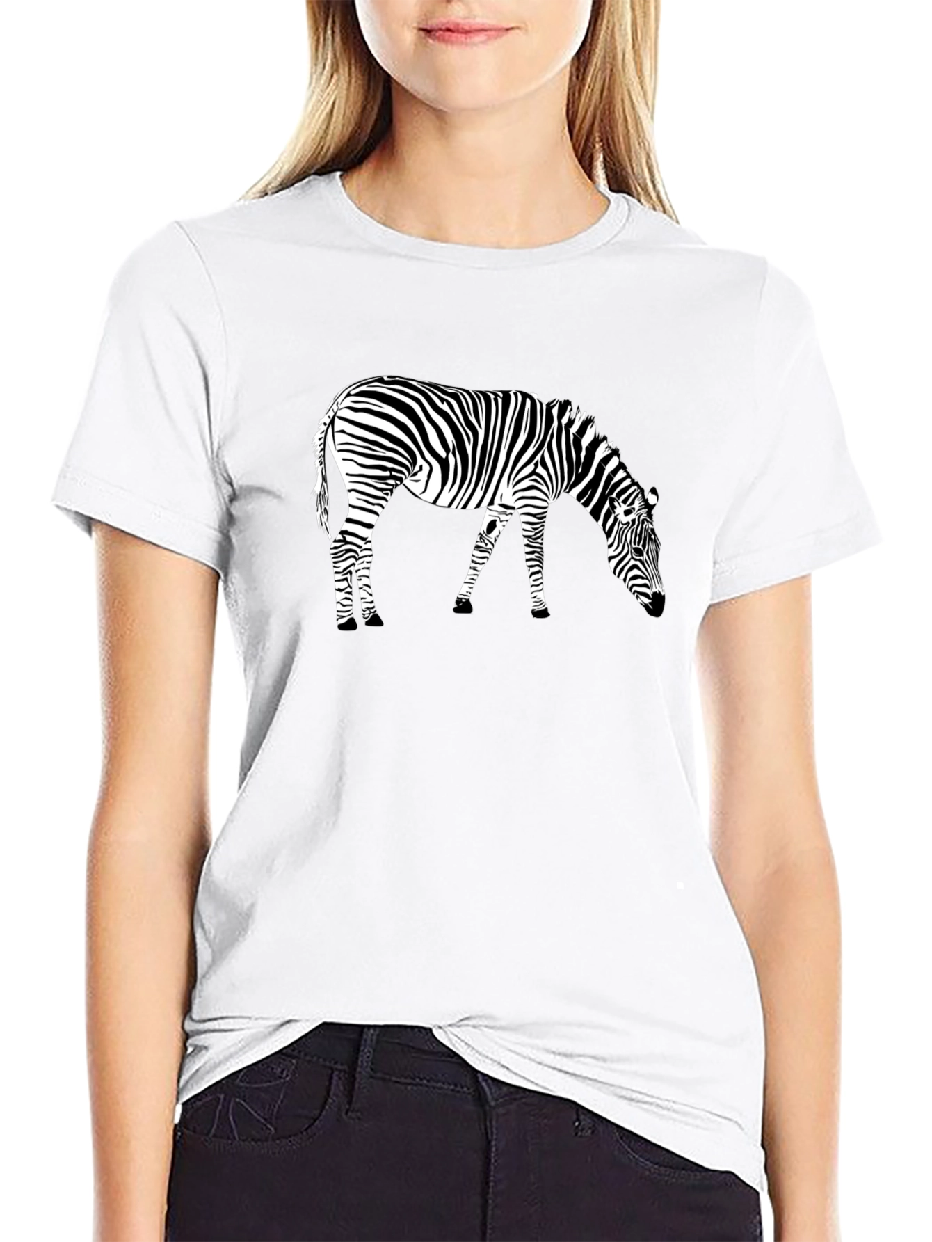 Black Zebra Print Black T-Shirt, Animal Graphic Tee view 9