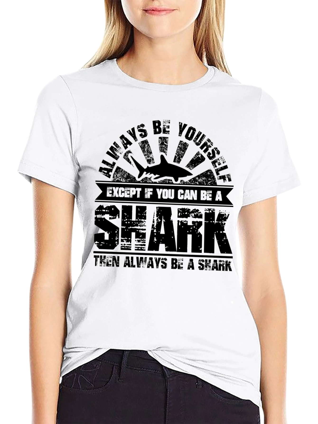 Black Always Be A Shark T-Shirt, Black Cotton Blend Graphic Tee view 9