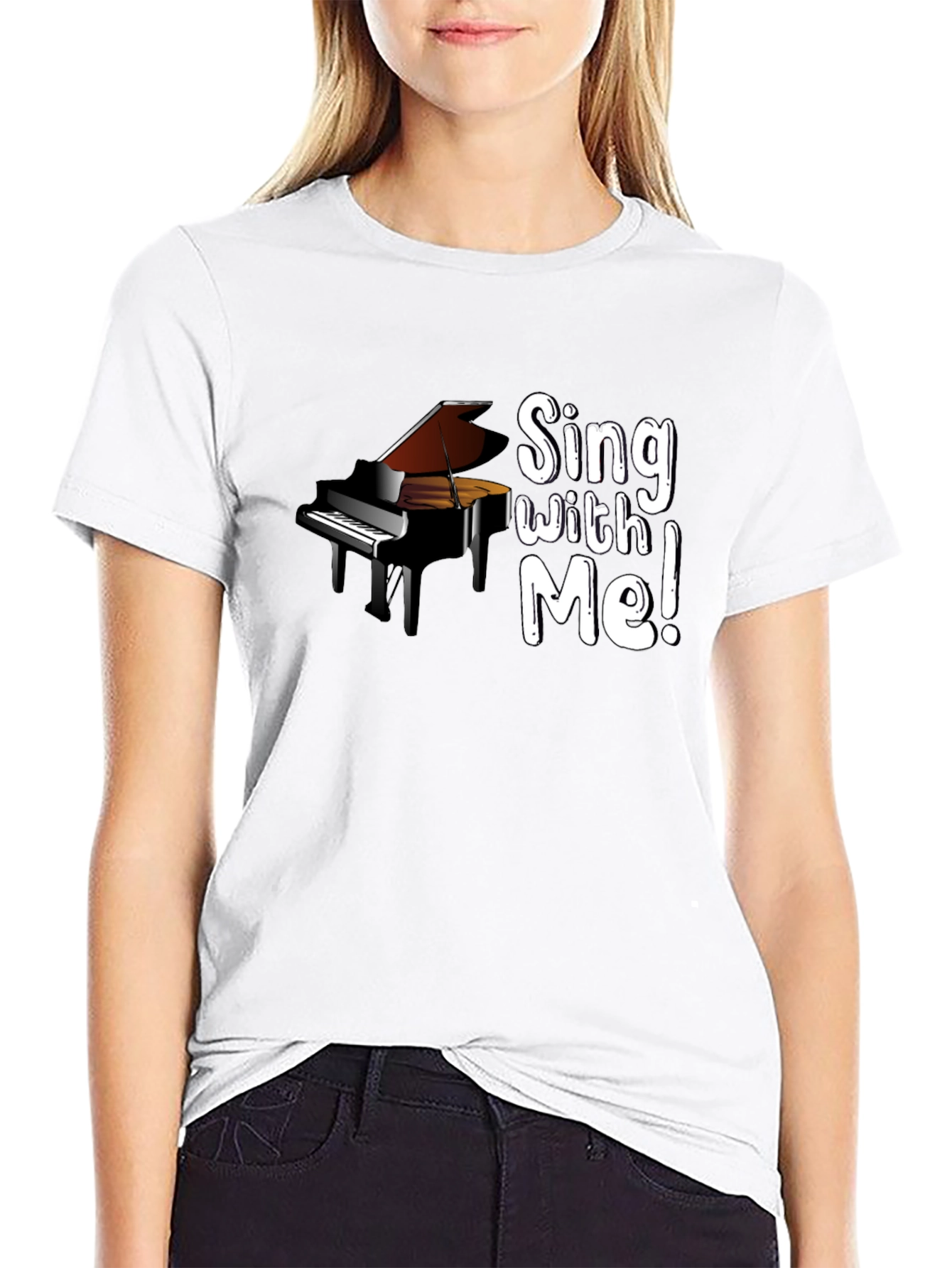 Sing With Me Piano Graphic Black T-Shirt - 9