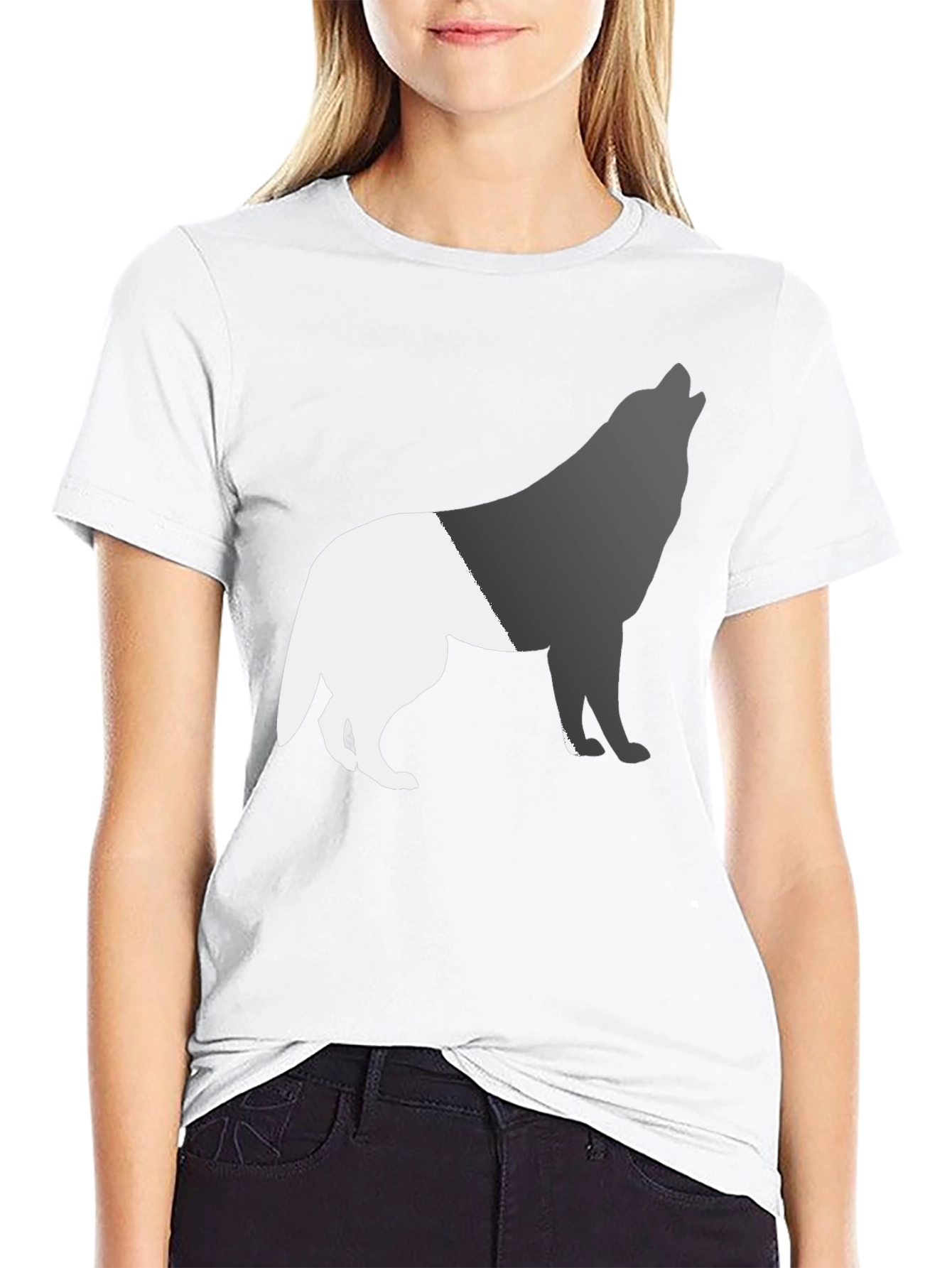 Black Two-Tone Wolf Graphic Tee - Black Cotton Blend view 9