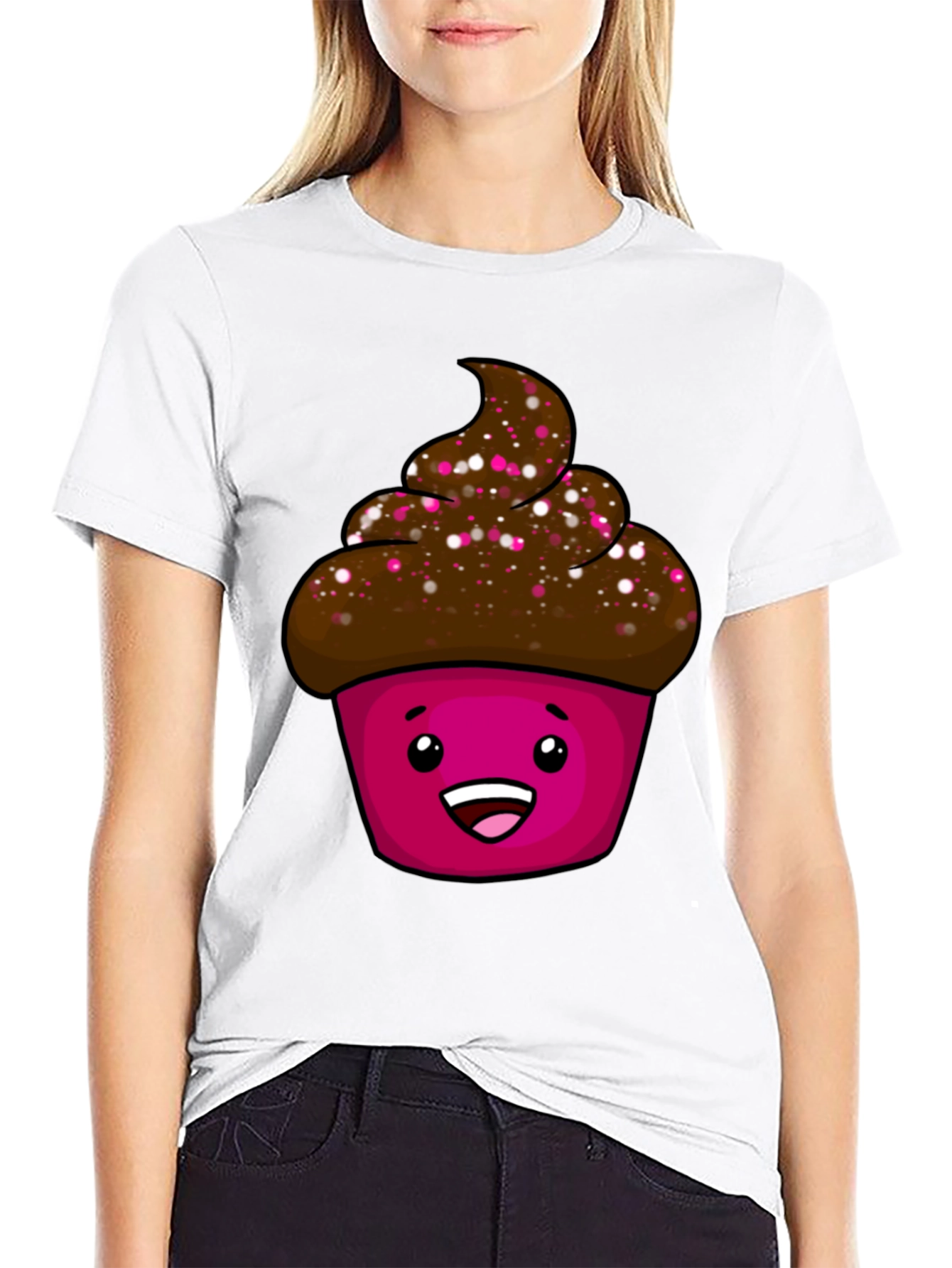 Black Cute Cupcake Graphic T-Shirt - Unisex Black Tee view 9