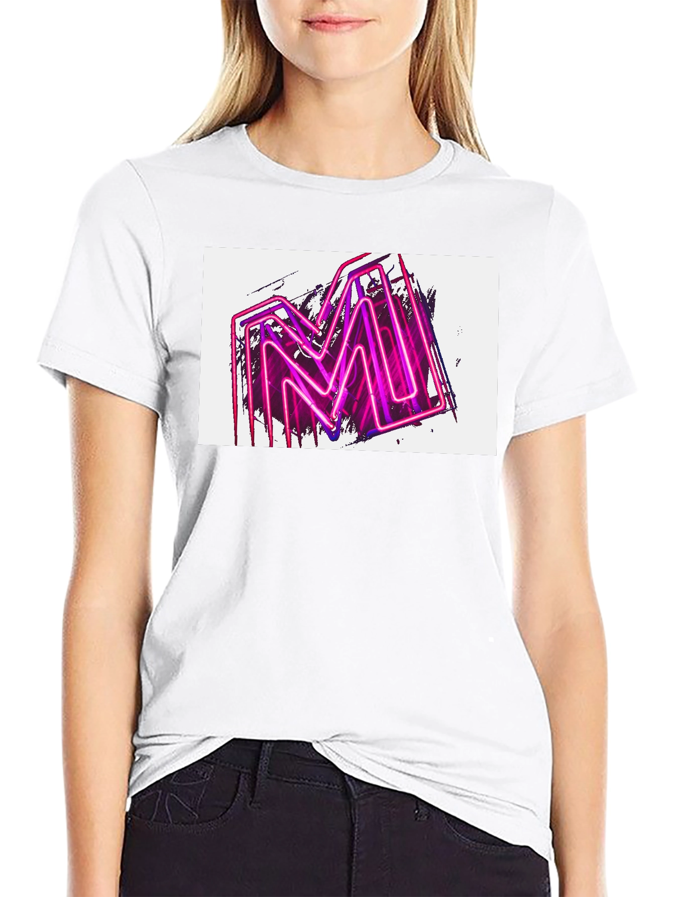 Black Neon M Graphic Black T-Shirt view 9