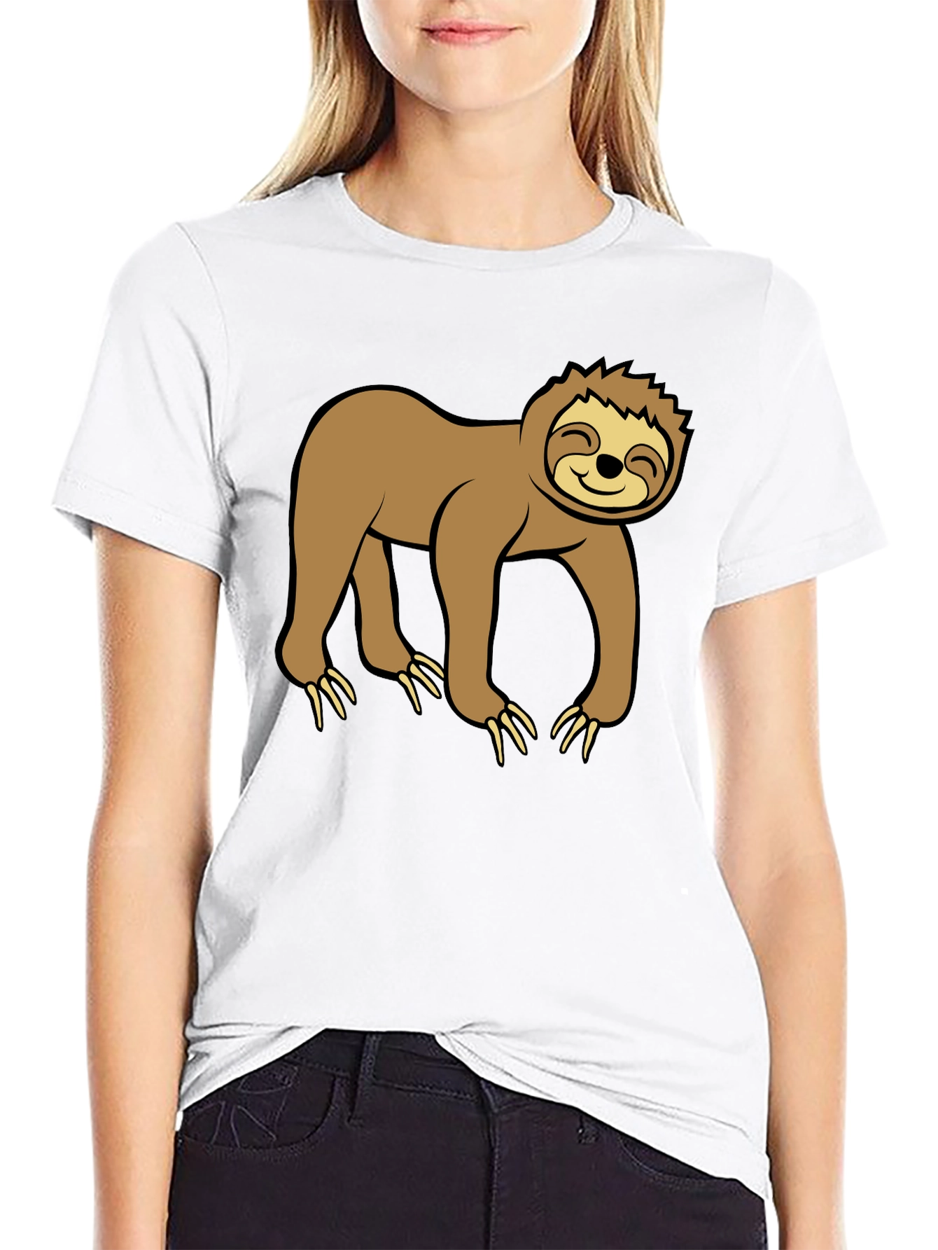 Black Cute Sloth Graphic Black T-Shirt view 9
