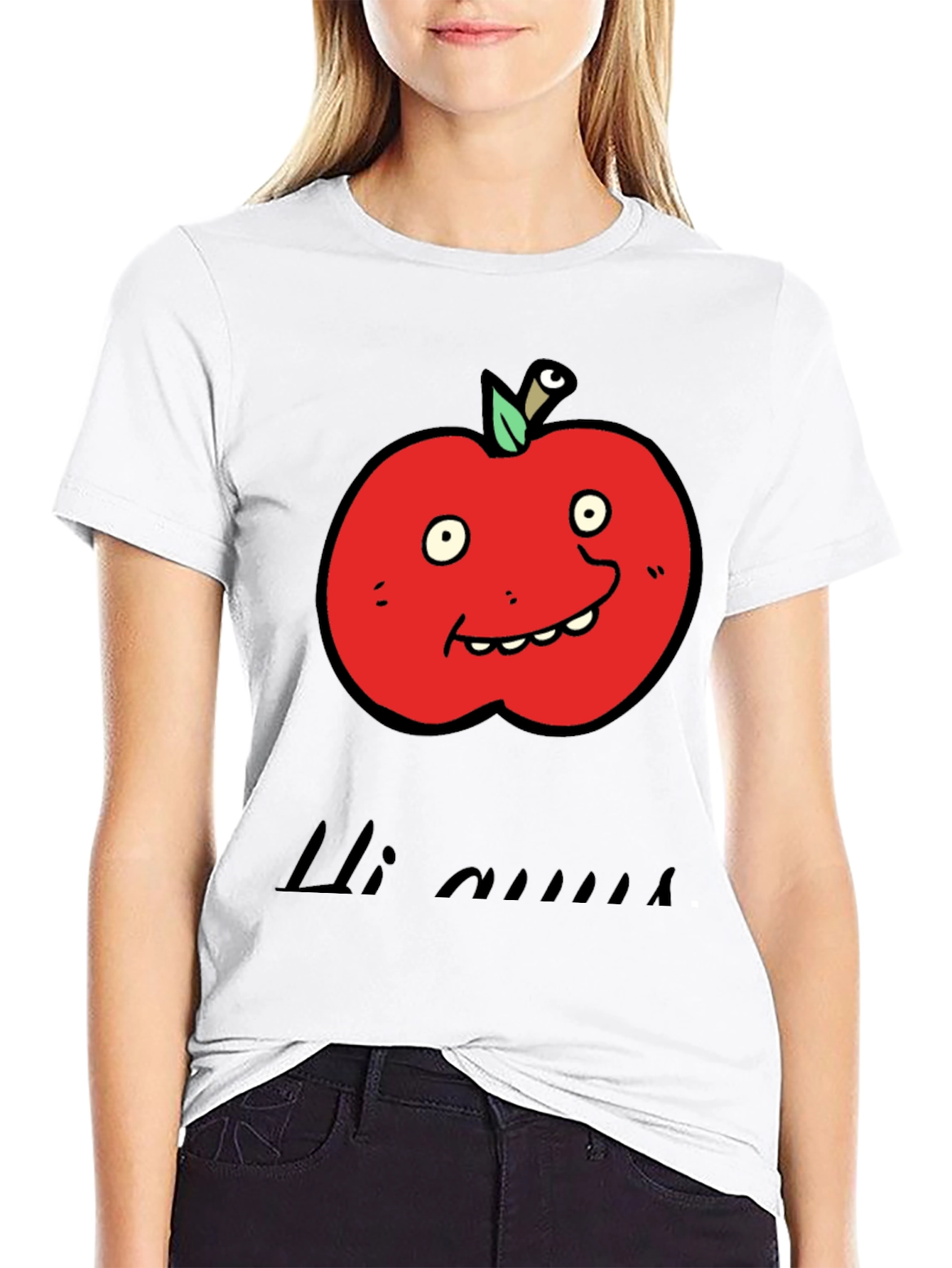 Black Cartoon Apple Graphic Tee - Funny Fruit T-Shirt view 9