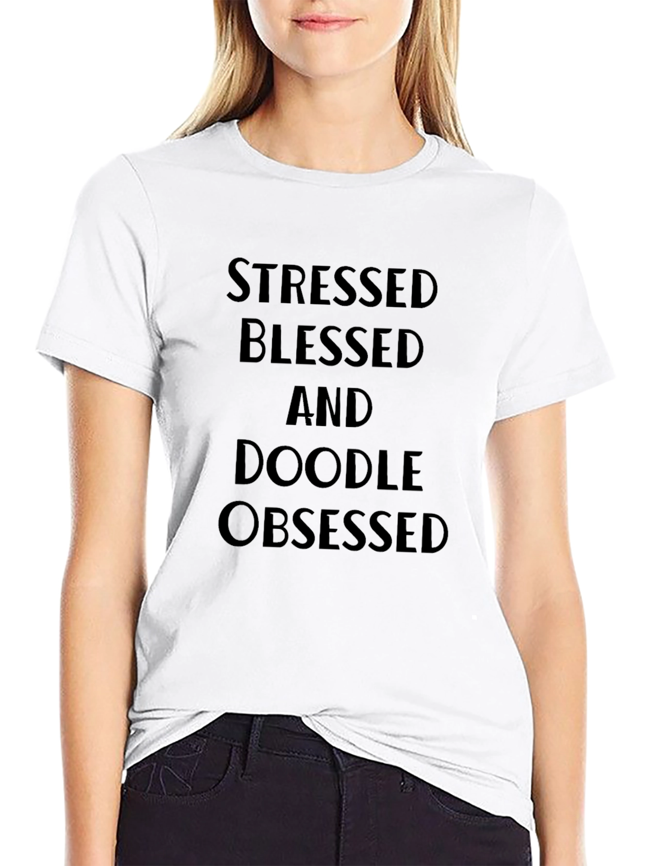 Black Stressed Blessed & Doodle Obsessed Black Graphic Tee view 9