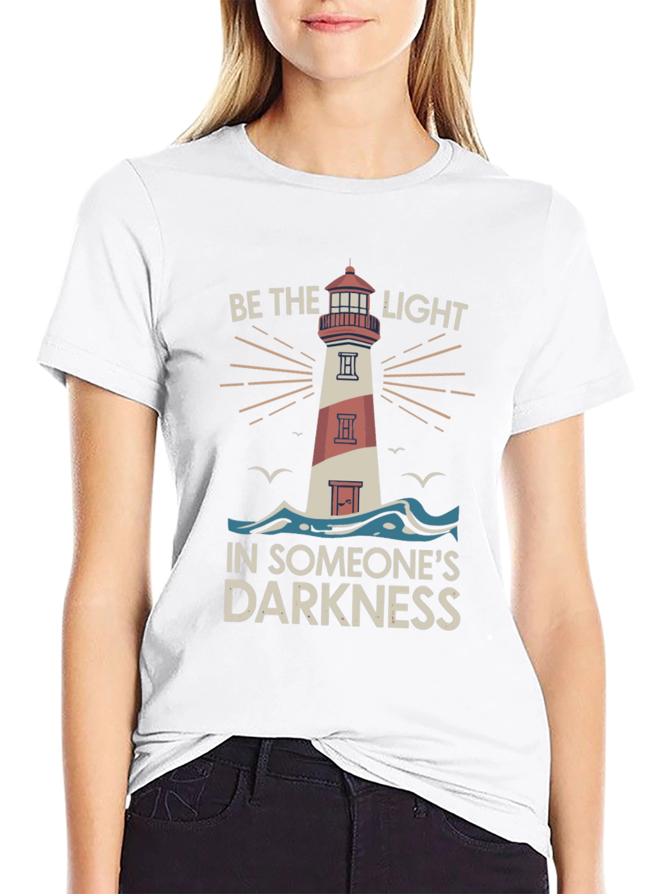 Black Be the Light Graphic Tee - Inspiring Lighthouse Design view 9
