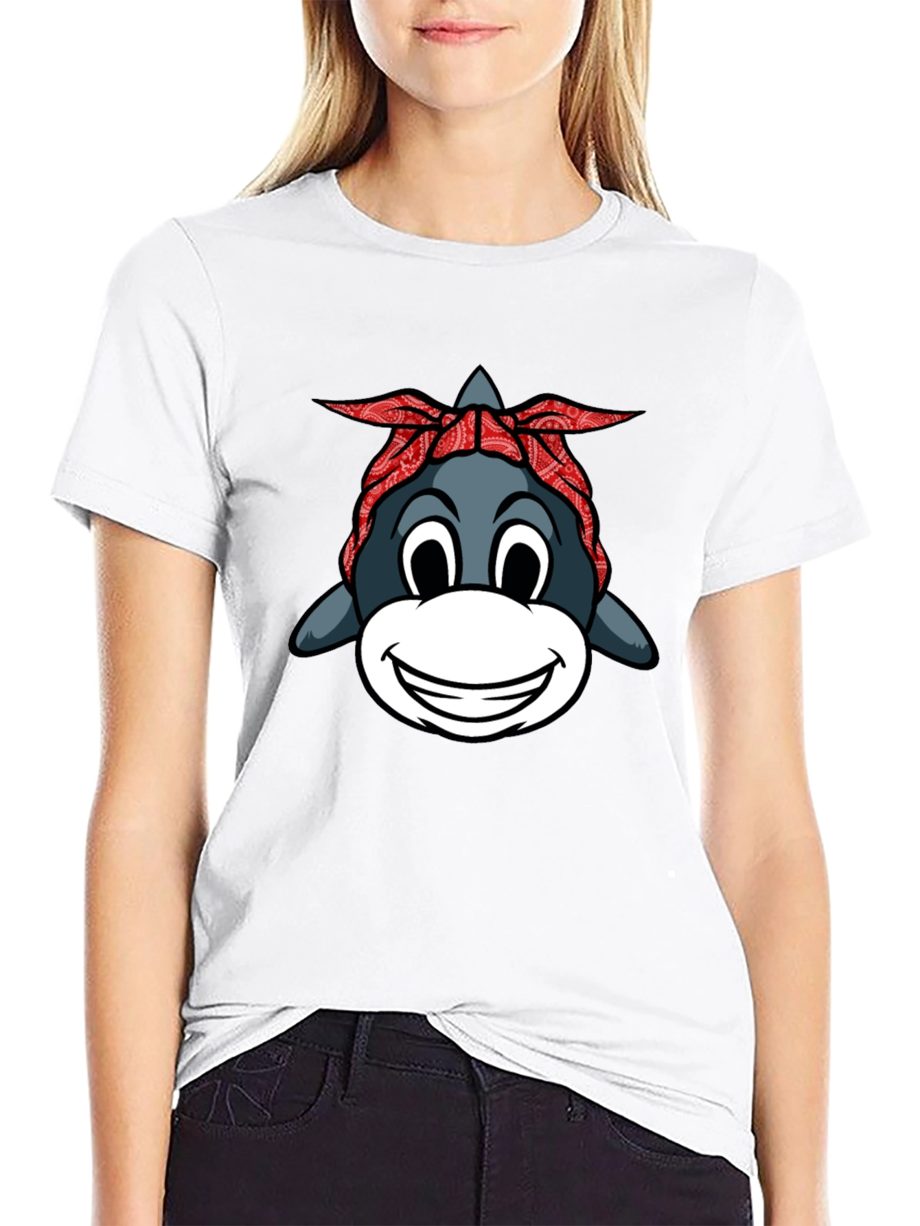 Black Funny Shark with Bandana Graphic T-Shirt view 9