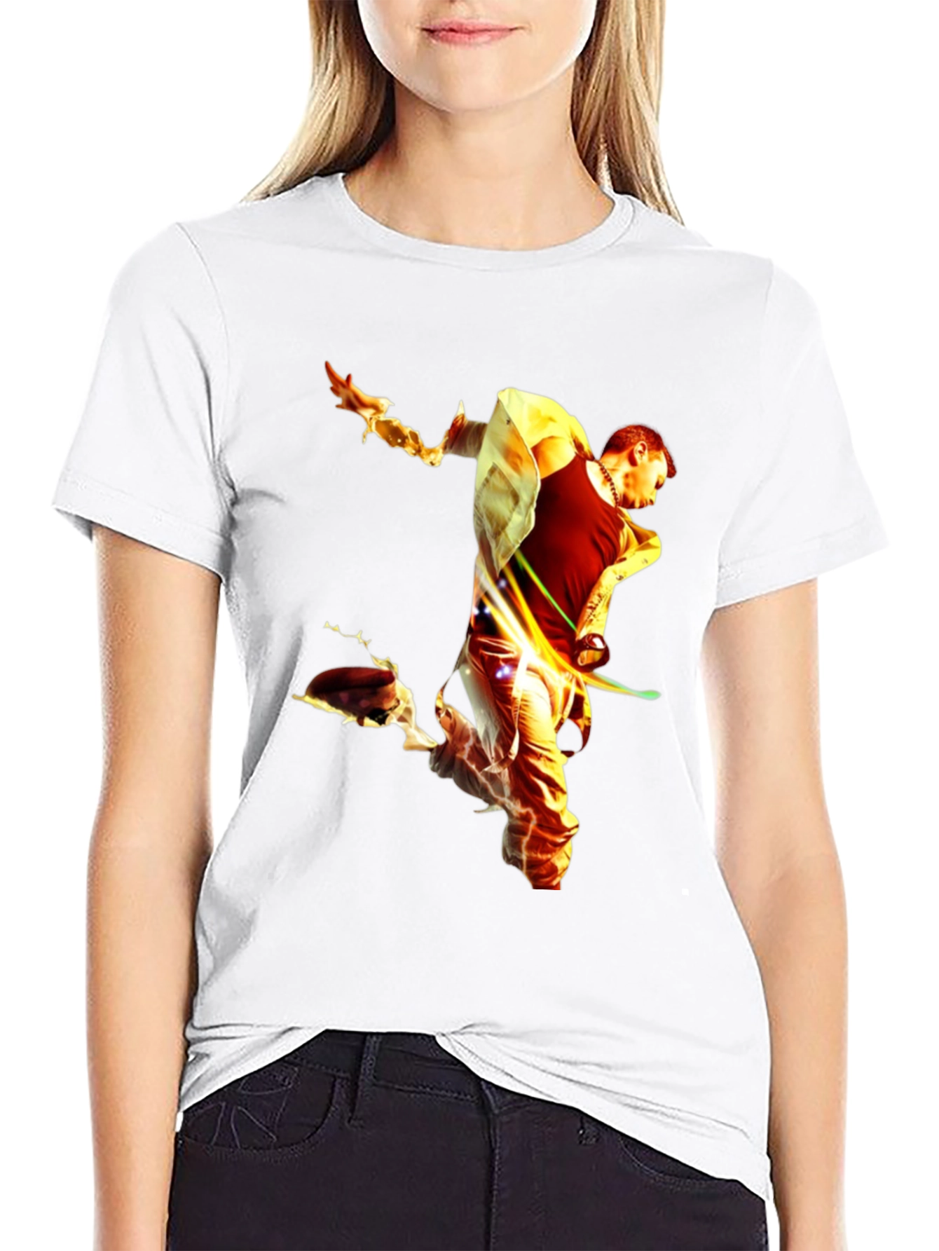 Black Fiery Man Graphic Black T-Shirt view 9