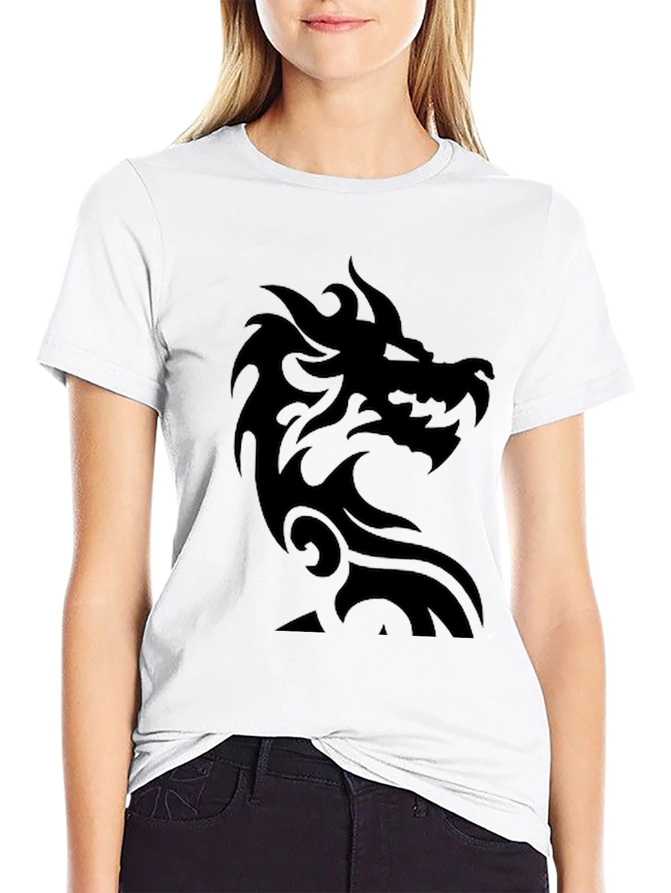 Black Men's Black T-Shirt with Dragon Graphic view 9