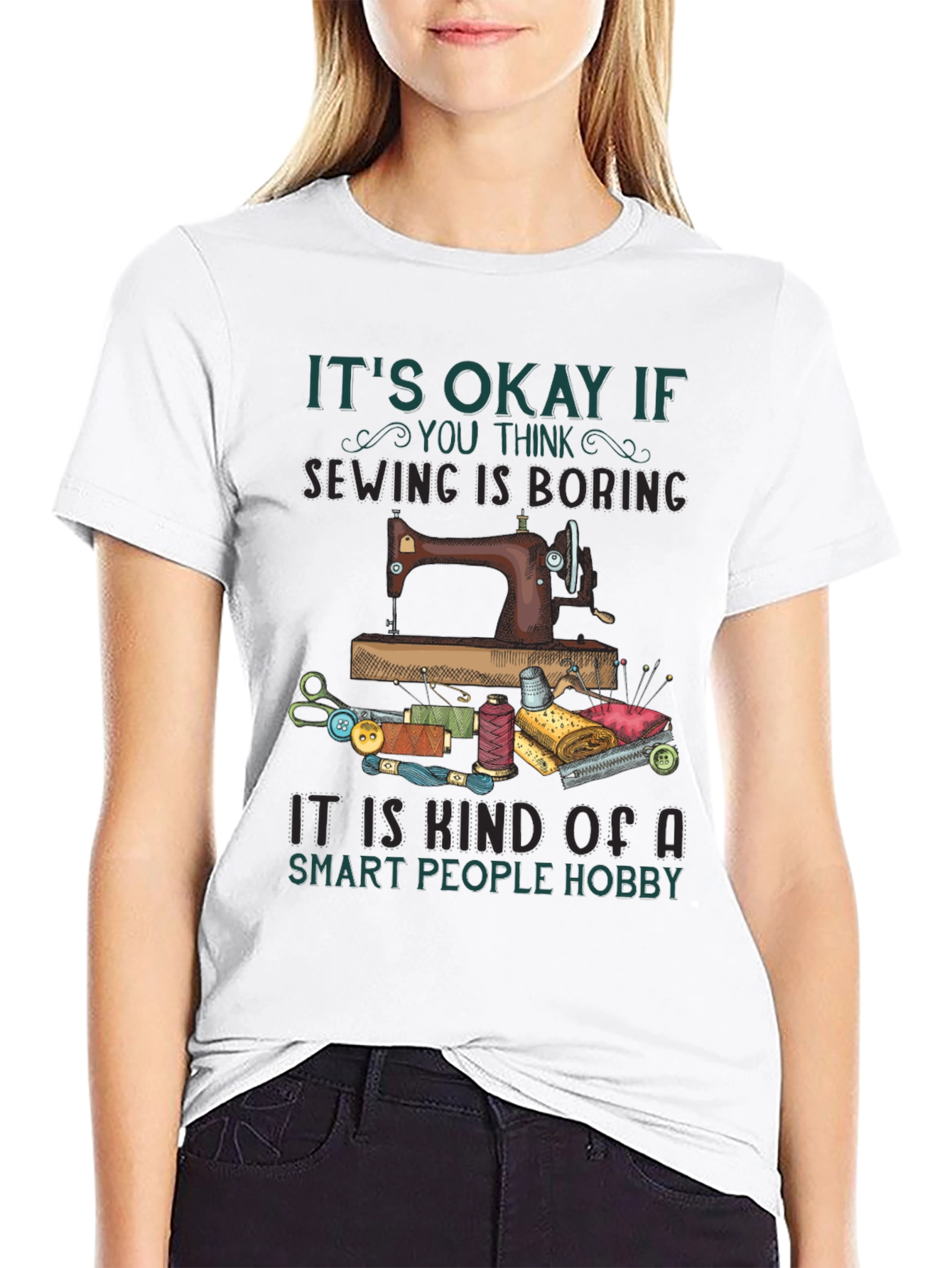 Black Sewing Hobby T-Shirt - Smart People Sewing view 9