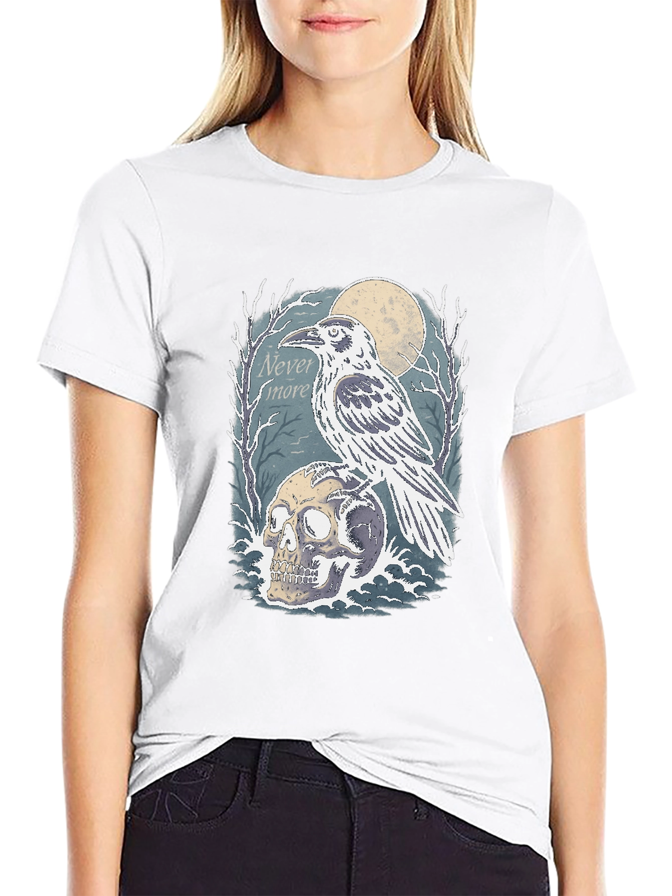 Black Raven Skull Graphic Tee - Nevermore Gothic Shirt view 9