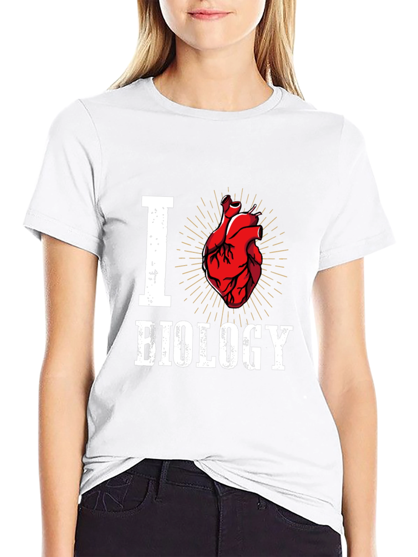 Black I Heart Biology T-Shirt - Anatomical Heart Design view 9