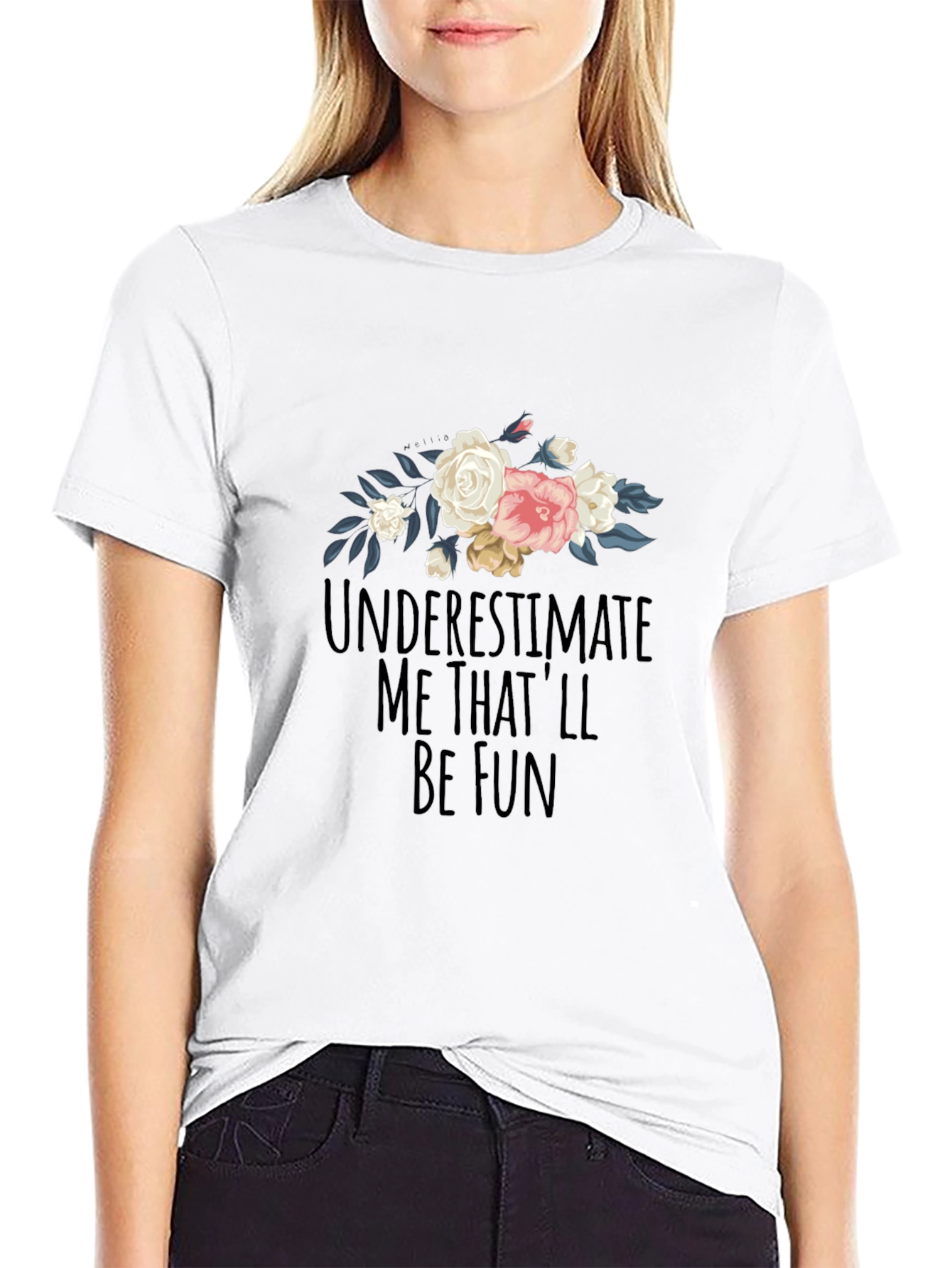Black Floral Underestimate Me Funny Graphic T-Shirt view 9