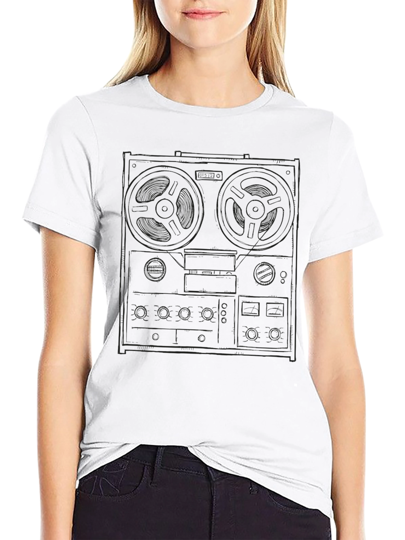 Black Retro Reel-to-Reel Tape Deck Graphic Tee view 9